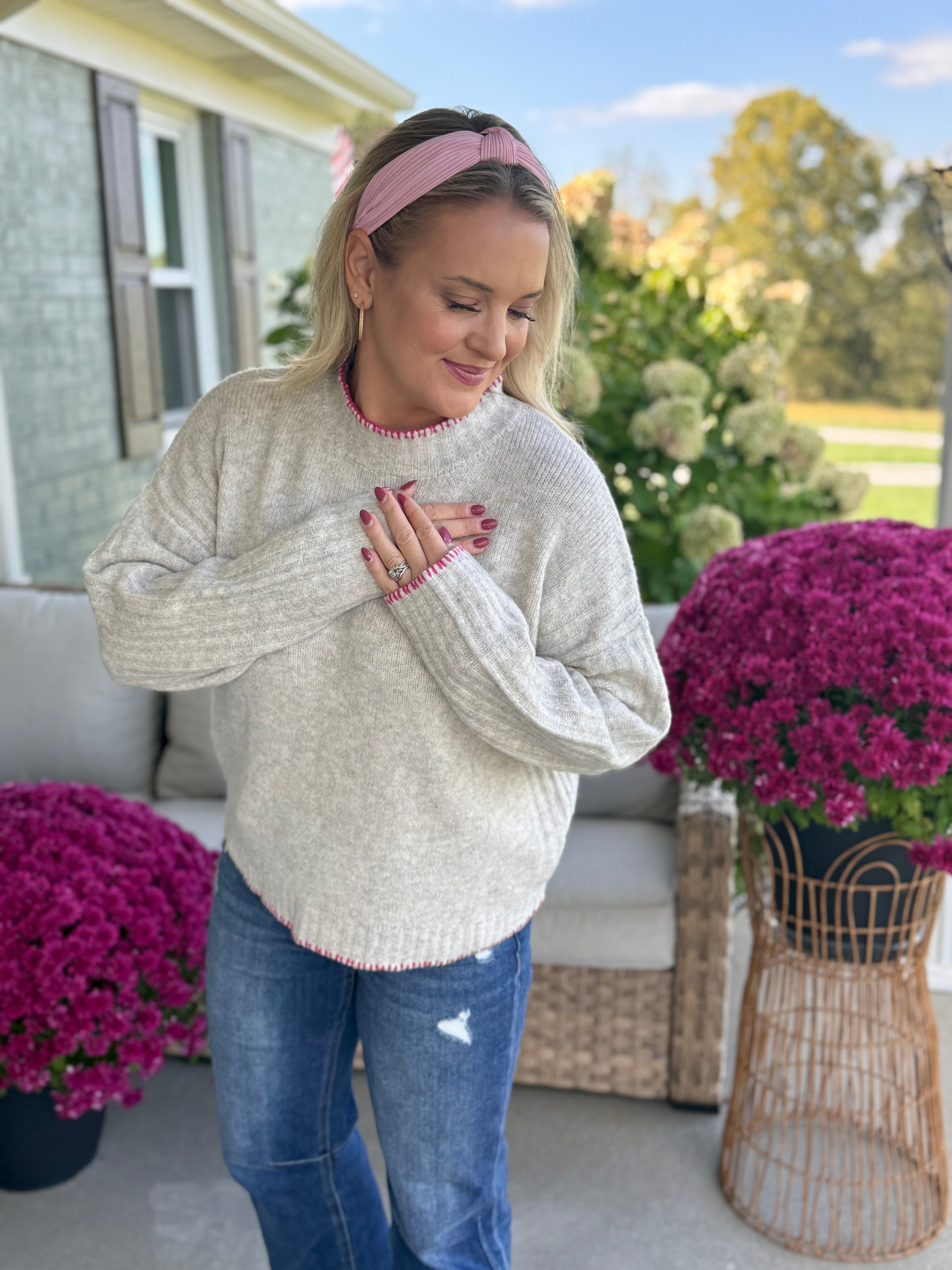 Touched by Pink Sweater-140 Sweaters-Donation Pink-The Lovely Closet, Women's Fashion Boutique in Alexandria, KY