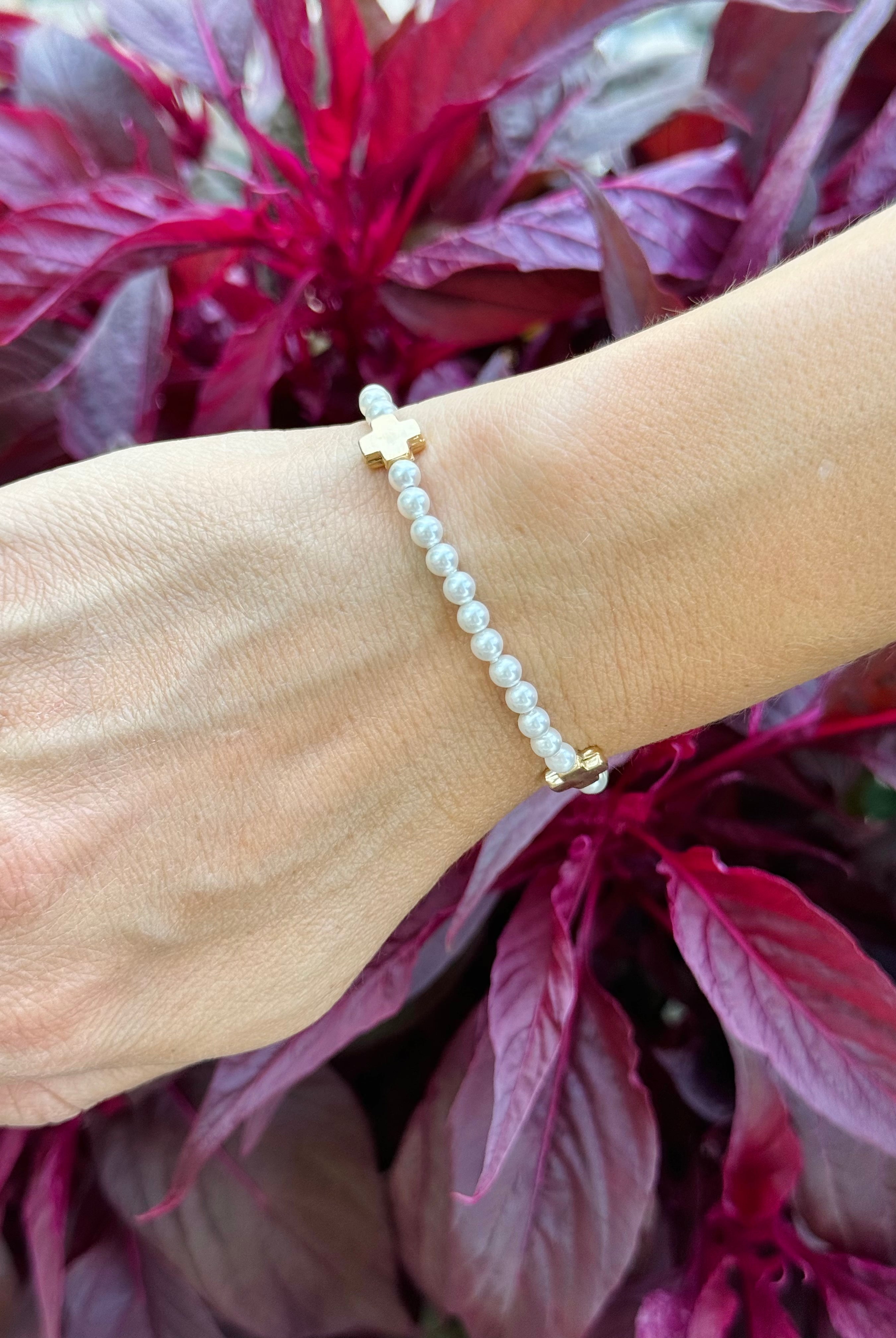 Signature Cross Pearl 4mm Gold-260 eNewton-eNewton-The Lovely Closet, Women's Fashion Boutique in Alexandria, KY