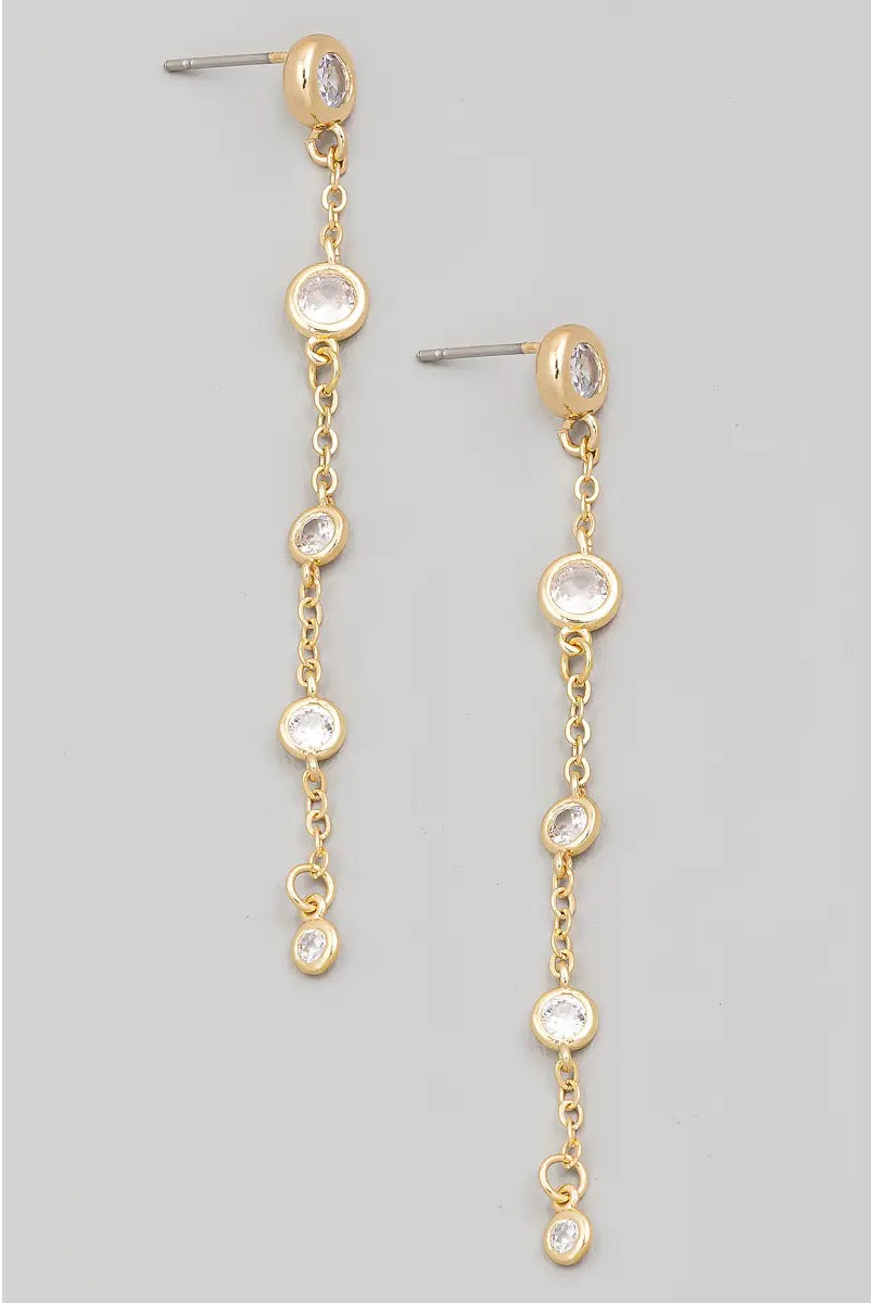 Rhinestone Stud Gold Drop Earrings-250 Jewelry-Fame-The Lovely Closet, Women's Fashion Boutique in Alexandria, KY