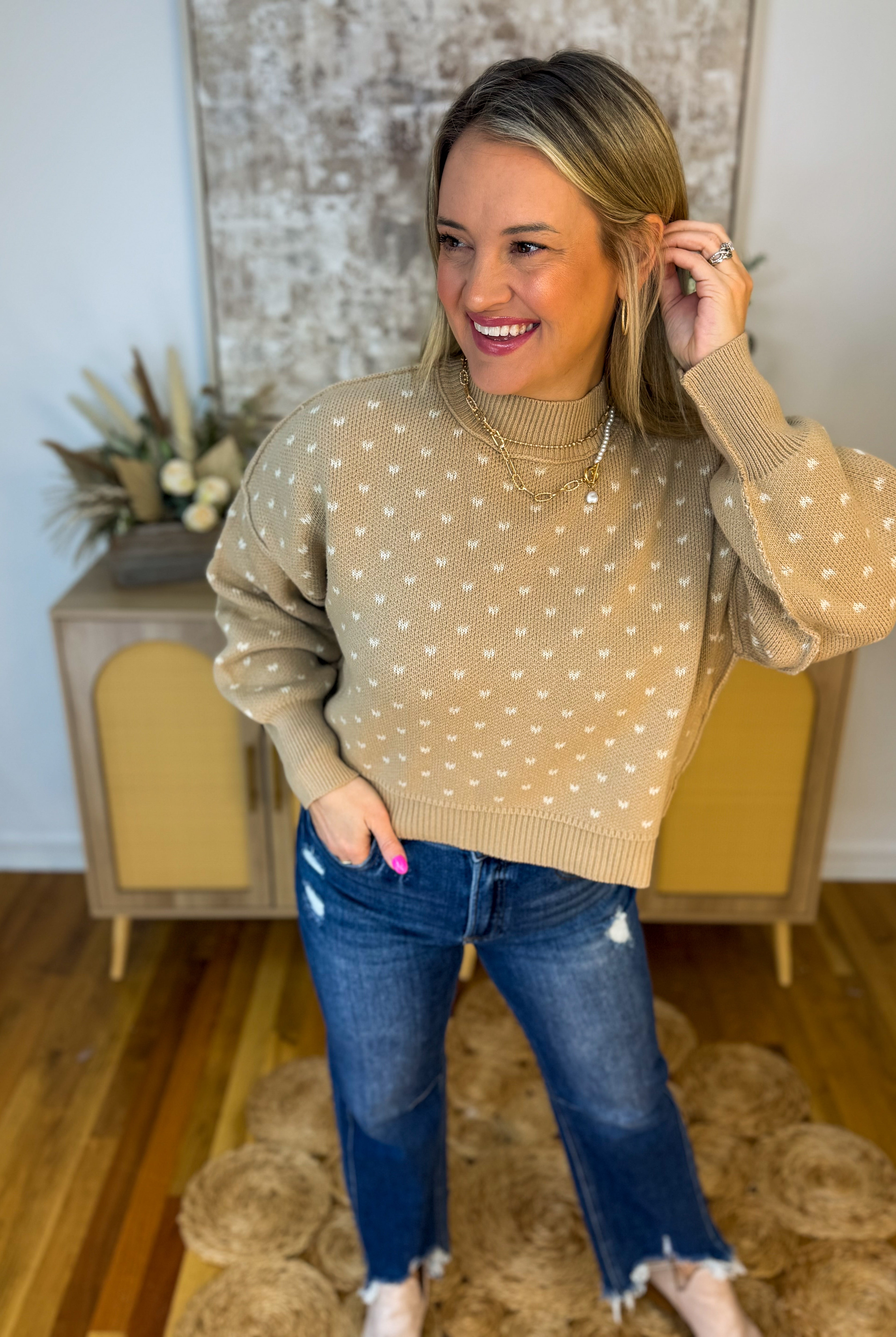 Subtle Heart Sweater-140 Sweaters-Blu Pepper-The Lovely Closet, Women's Fashion Boutique in Alexandria, KY