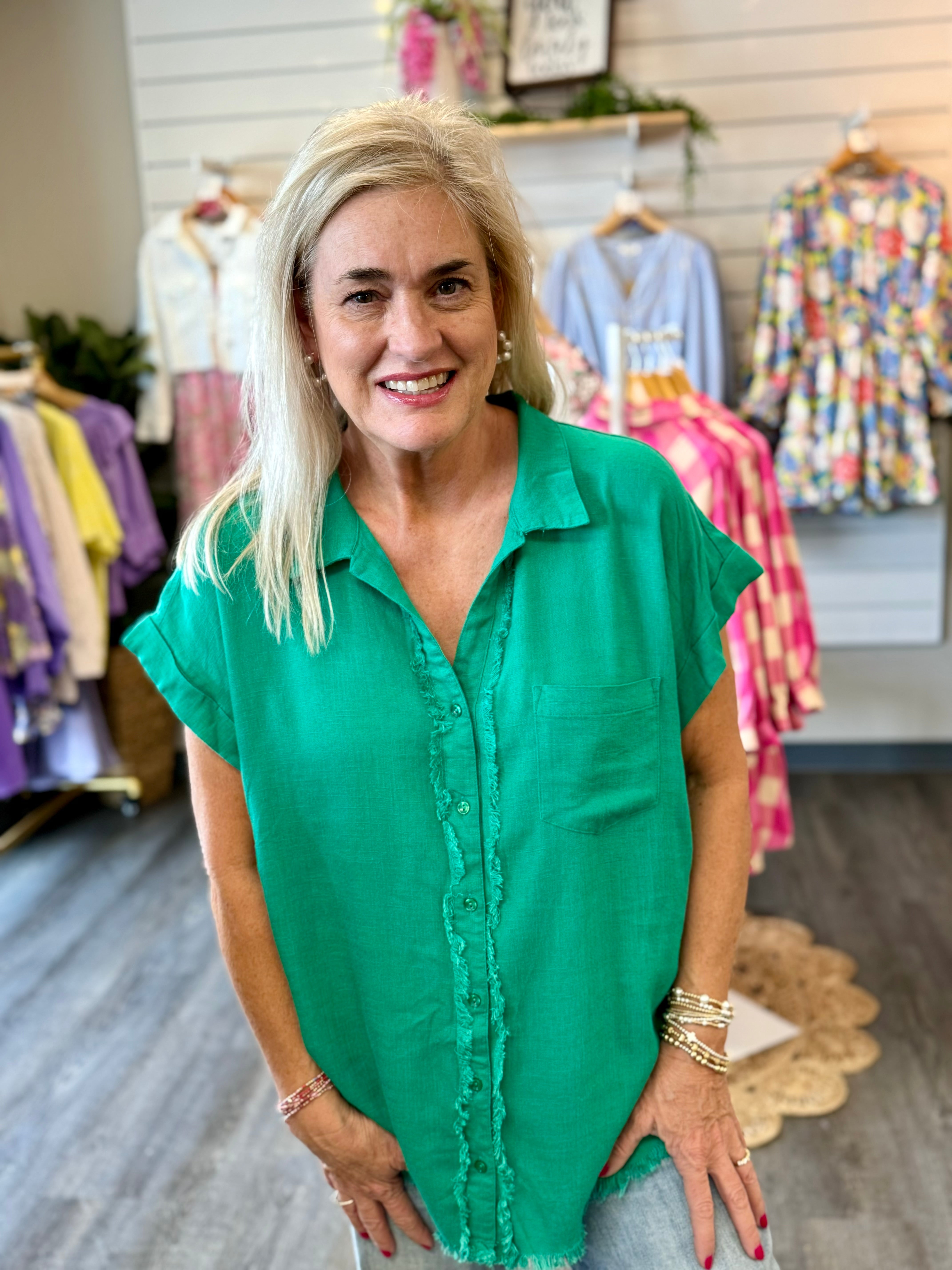 Classic Umgee Button Front Top-100 Short Sleeve Tops-The Lovely Closet-The Lovely Closet, Women's Fashion Boutique in Alexandria, KY