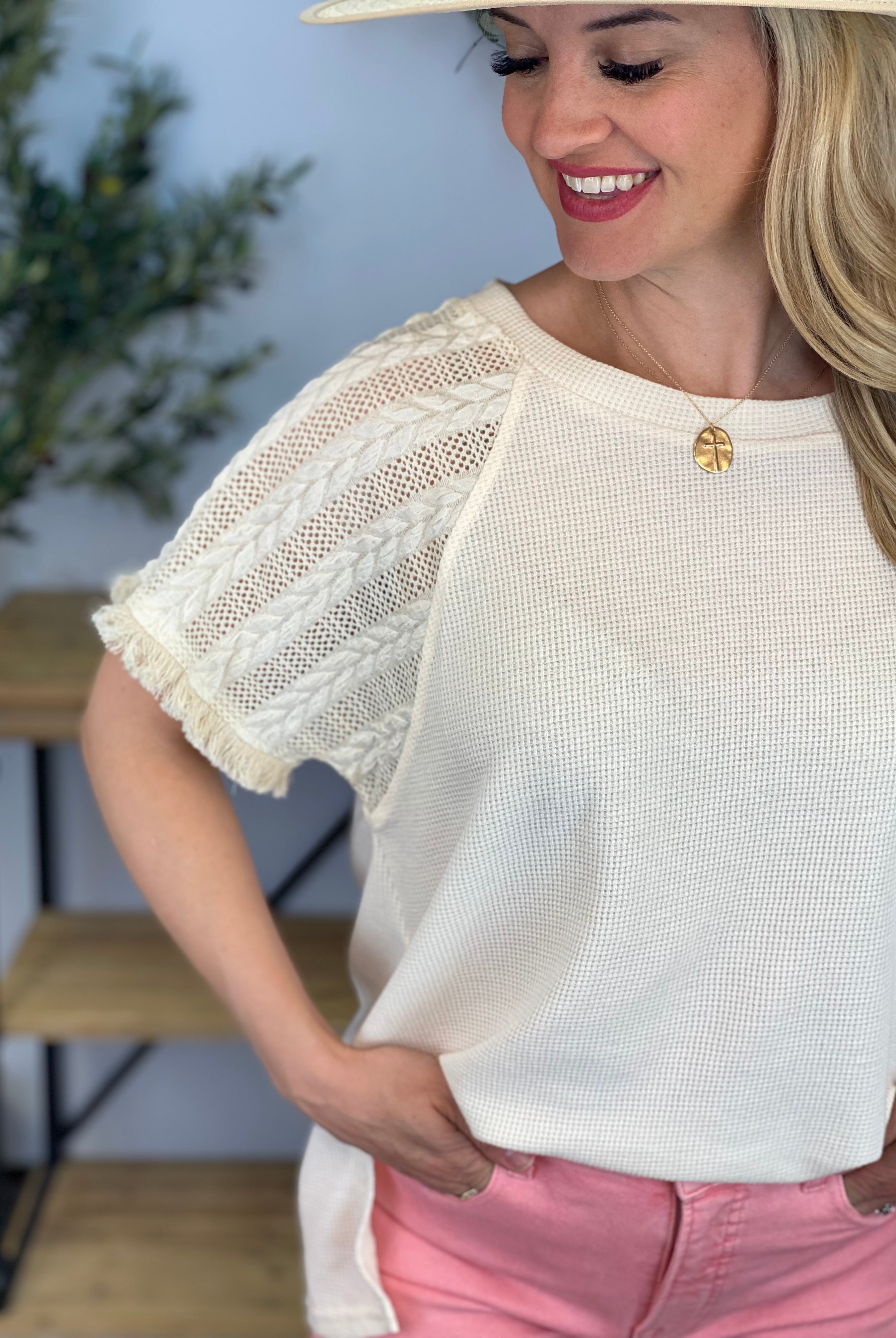 All in the Details Top - Cream-100 Short Sleeve Tops-The Lovely Closet-The Lovely Closet, Women's Fashion Boutique in Alexandria, KY