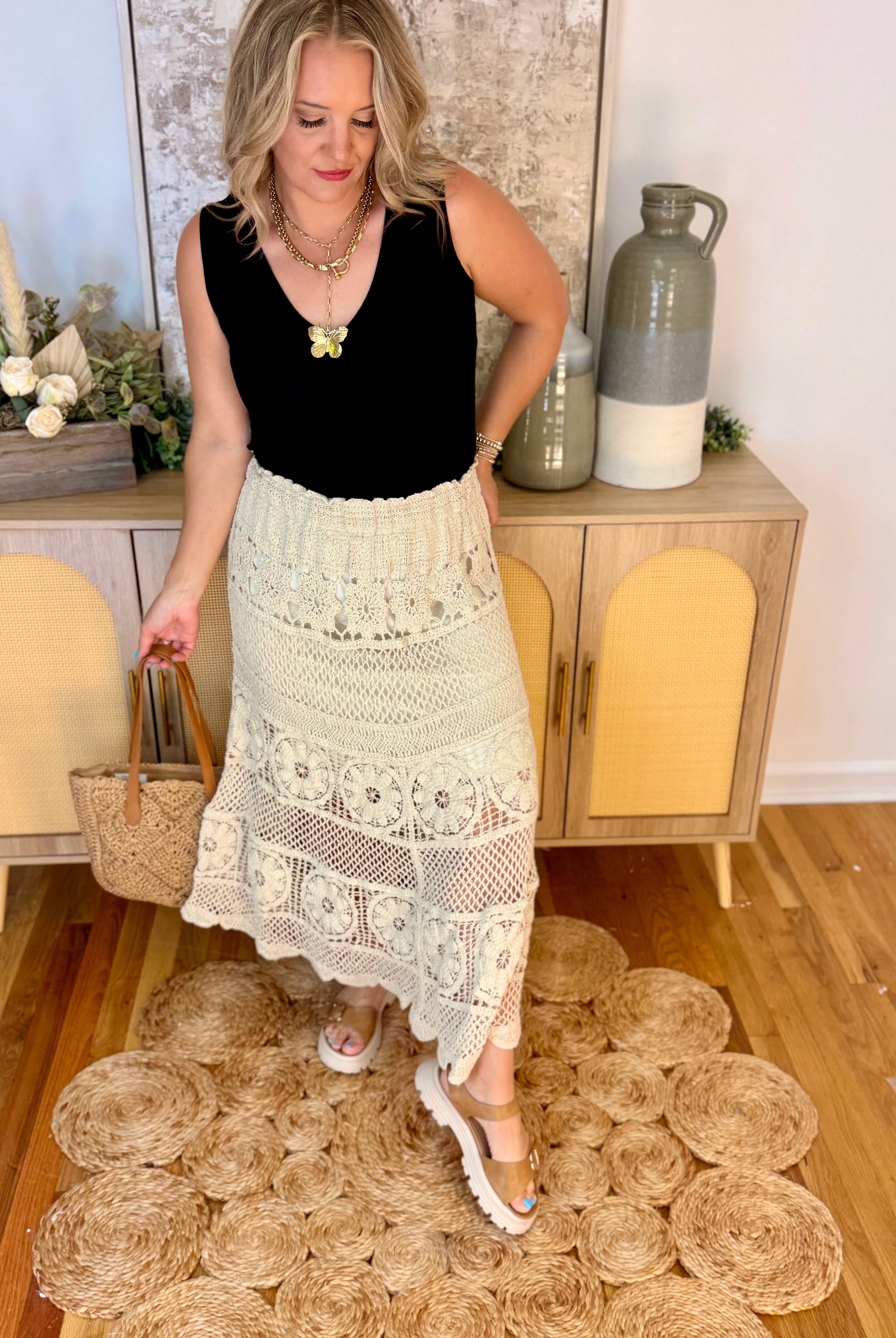 Sandy Toes Midi Skirt-230 Skirts/Shorts-Doe and Rae-The Lovely Closet, Women's Fashion Boutique in Alexandria, KY