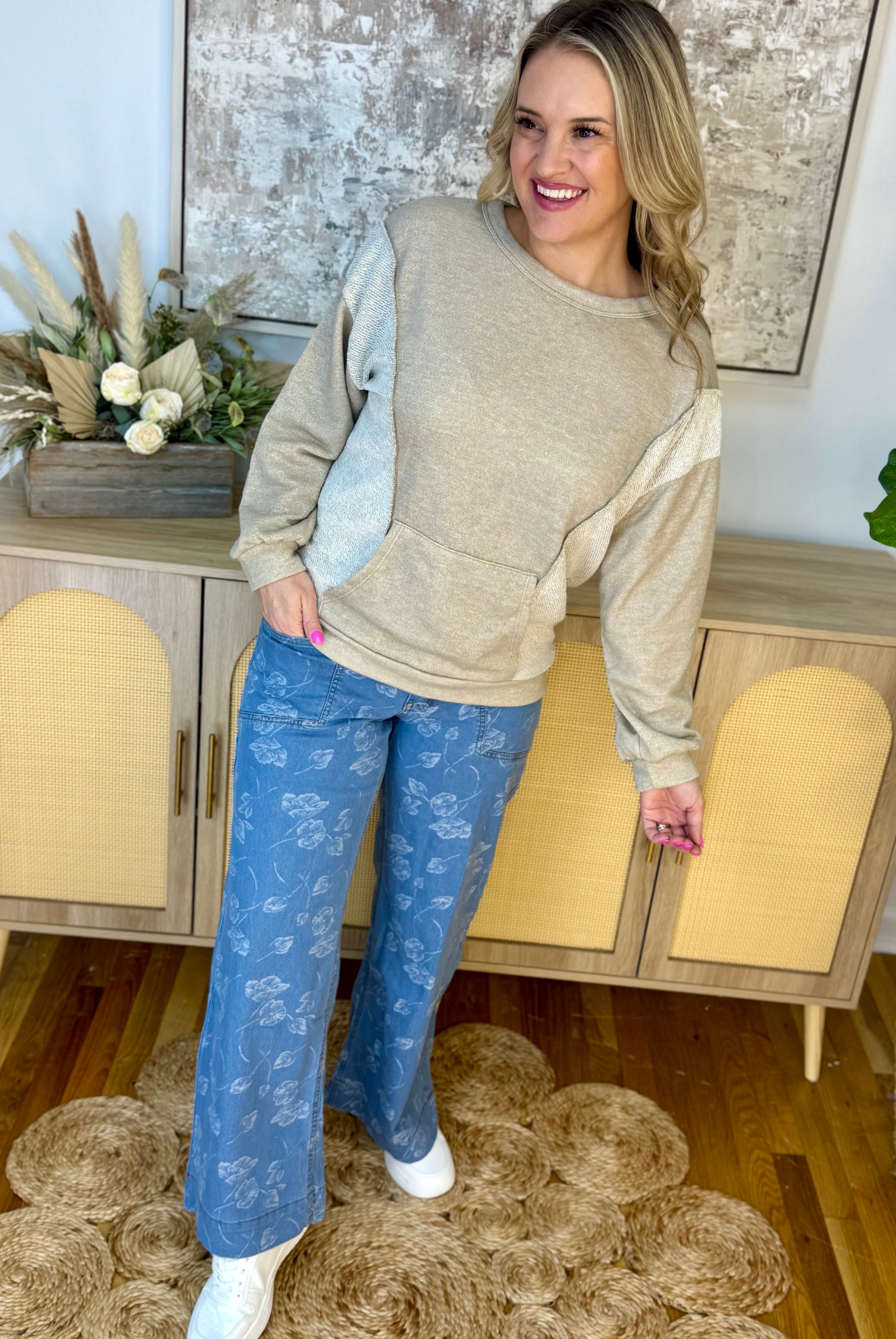 Taupe and Grey Pullover Top-110 Long Sleeve Top-bibi-The Lovely Closet, Women's Fashion Boutique in Alexandria, KY