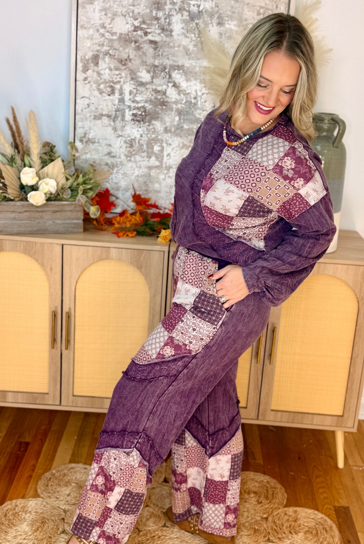 Mineral Wash Patchwork Swirl Pants-240 Pants-jHer-The Lovely Closet, Women's Fashion Boutique in Alexandria, KY