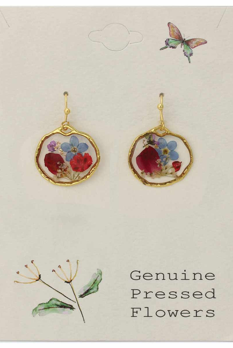 Cottage Floral Blue Red Dried Flower Earrings-280 Accessories-ZAD-The Lovely Closet, Women's Fashion Boutique in Alexandria, KY