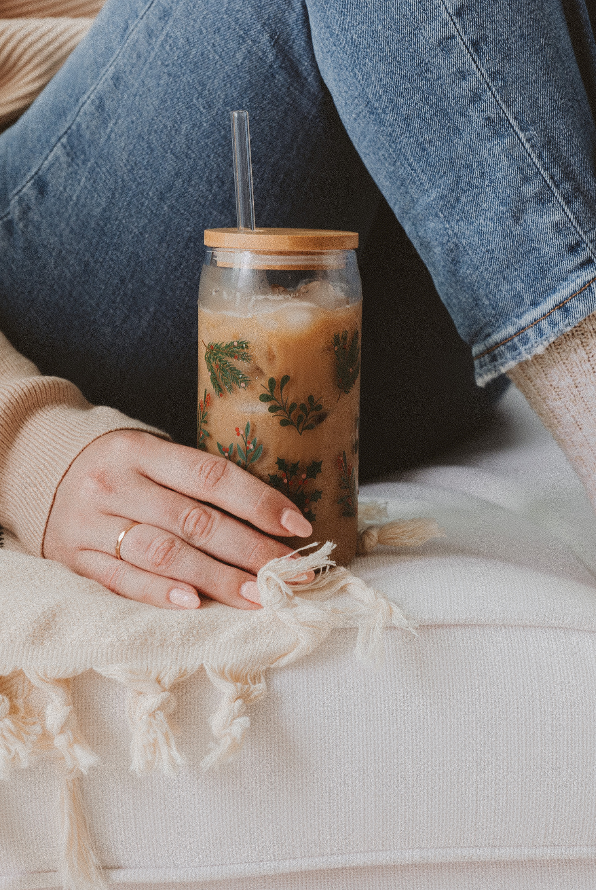 Holiday Greenery Glass Can w/ Straw & Lid-310 Gift-Sweet Water Decor-The Lovely Closet, Women's Fashion Boutique in Alexandria, KY
