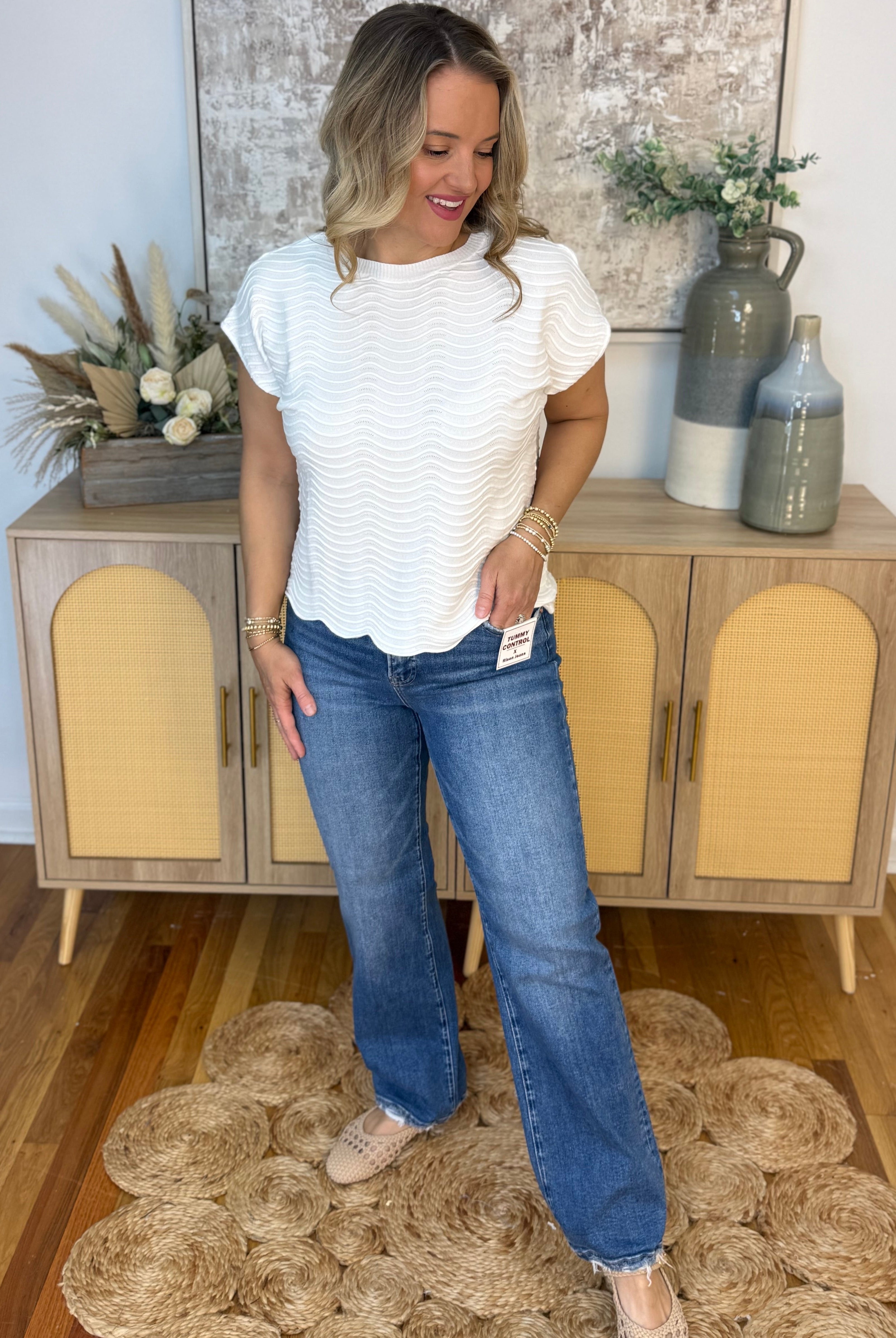 RISEN Tummy Control Ankle Straight Distressed Hem - Dark-210 Jeans-Risen-The Lovely Closet, Women's Fashion Boutique in Alexandria, KY
