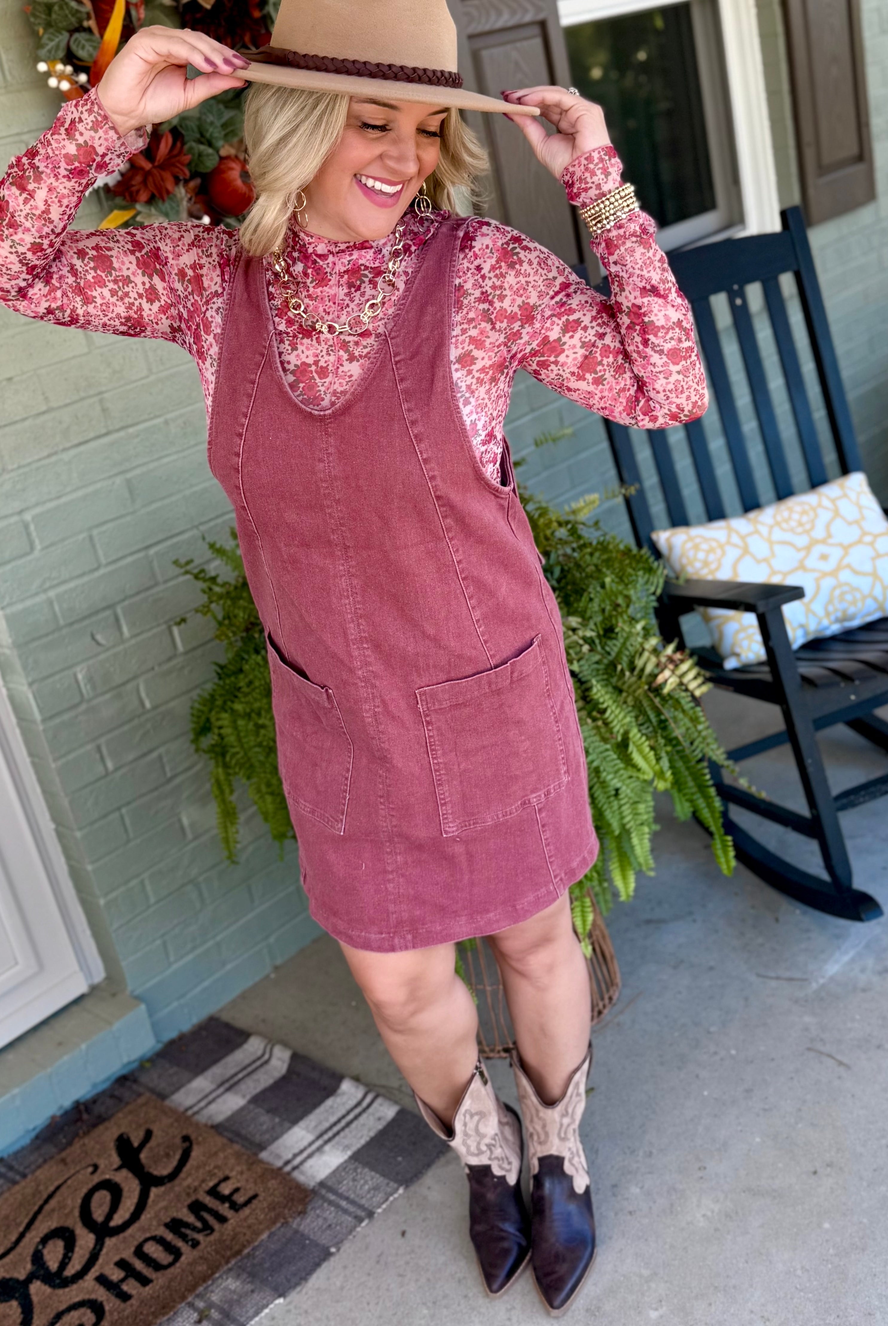 Maple Lane Overall Mini Dress - Brick-180 Dresses-Anniewear-The Lovely Closet, Women's Fashion Boutique in Alexandria, KY