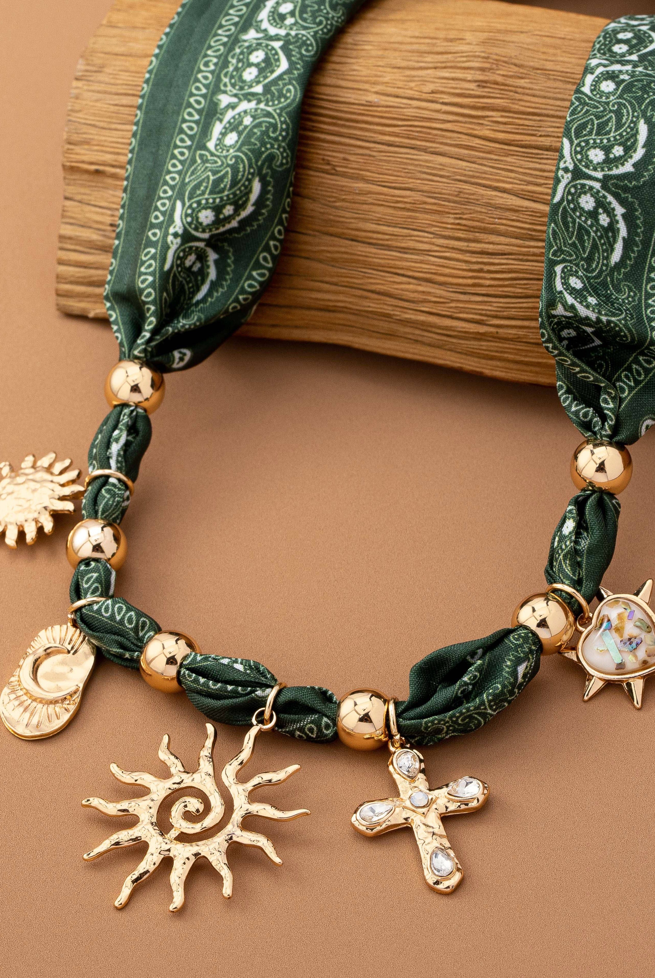 Sunburst Handmade Scarf Necklace - Green-280 Accessories-JOSSLYN by wall to wall-The Lovely Closet, Women's Fashion Boutique in Alexandria, KY