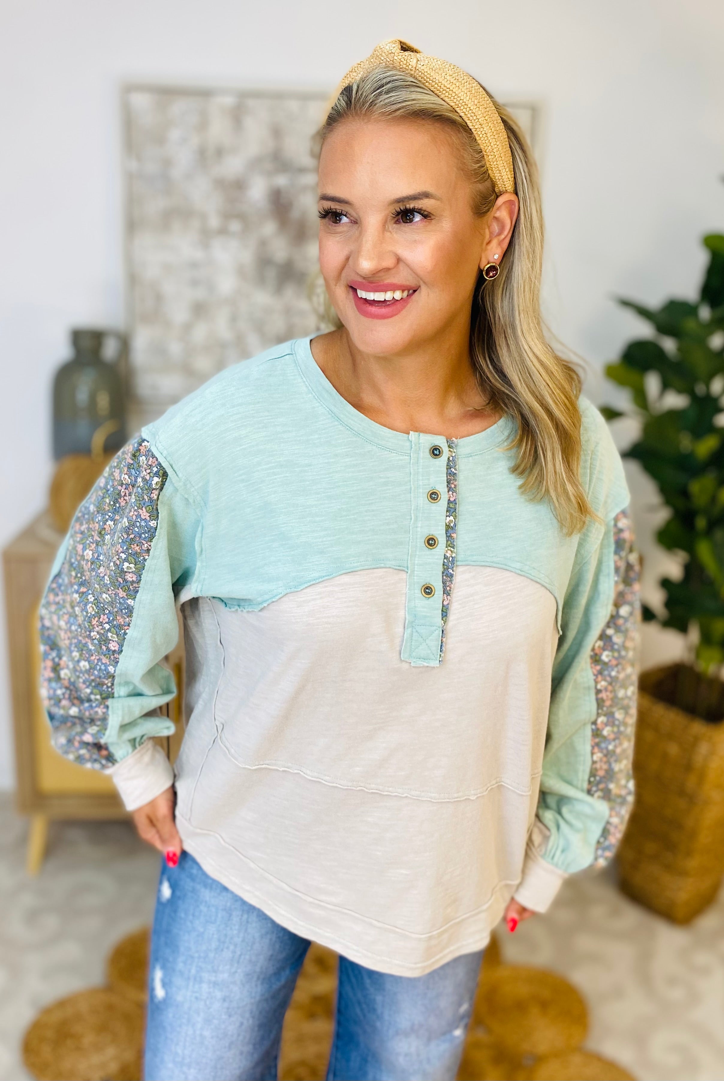 Mixed Print Long Sleeve Top-110 Long Sleeve Top-easel-The Lovely Closet, Women's Fashion Boutique in Alexandria, KY
