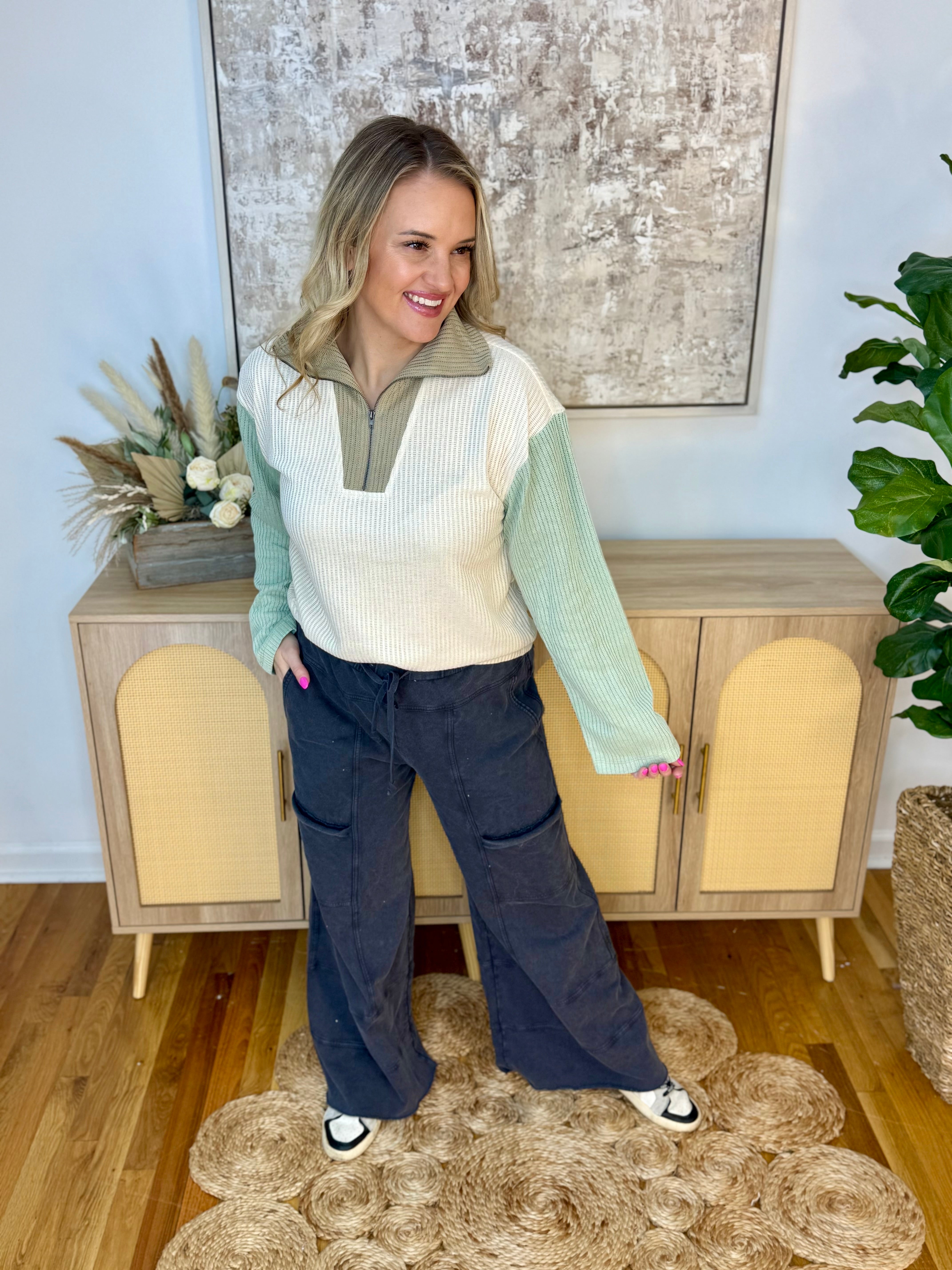 Happy to See You 1/4 Zip Pullover-110 Long Sleeve Top-Doe and Rae-The Lovely Closet, Women's Fashion Boutique in Alexandria, KY