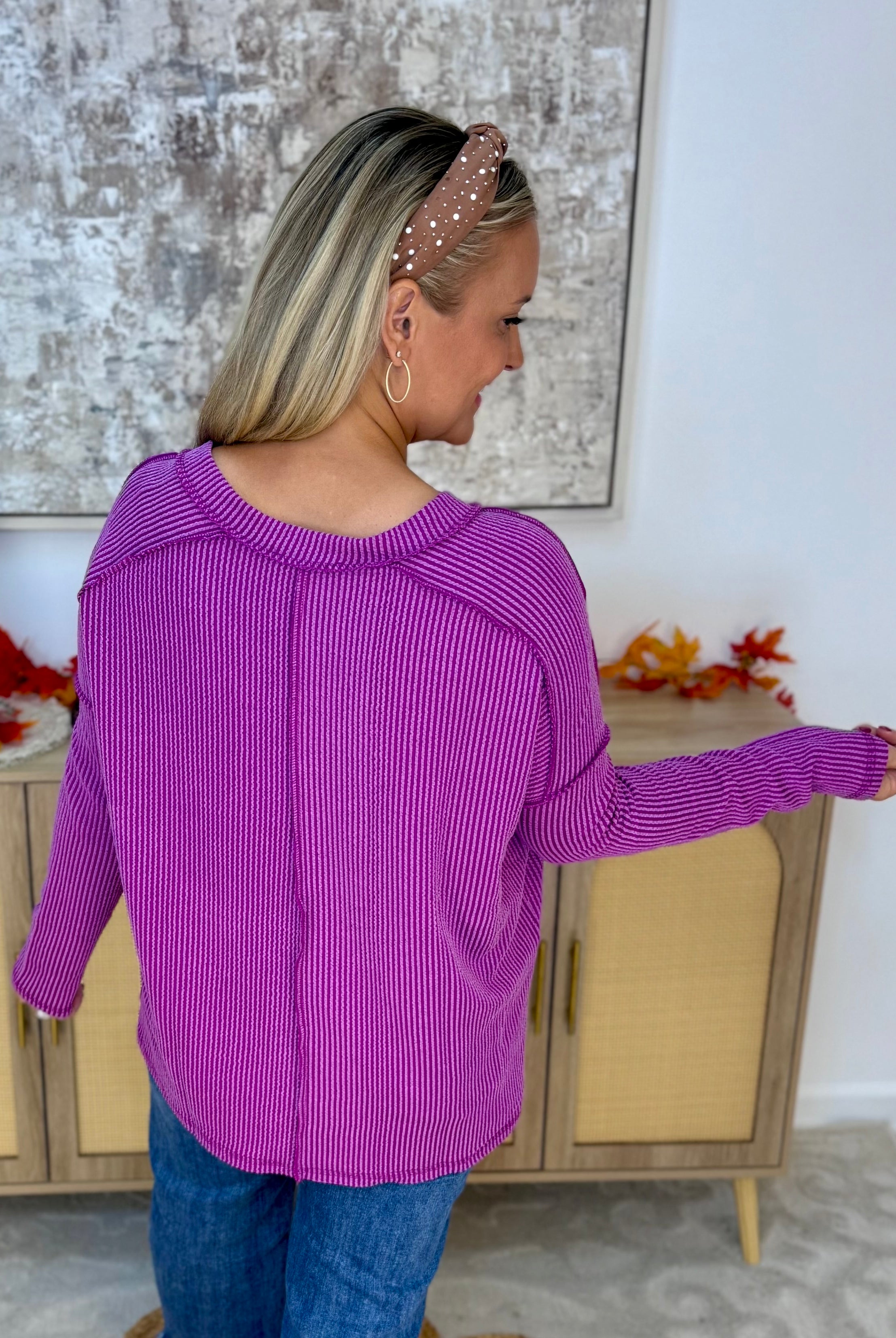 Autumn Days Ribbed Top - Plum-110 Long Sleeve Top-zenana-The Lovely Closet, Women's Fashion Boutique in Alexandria, KY