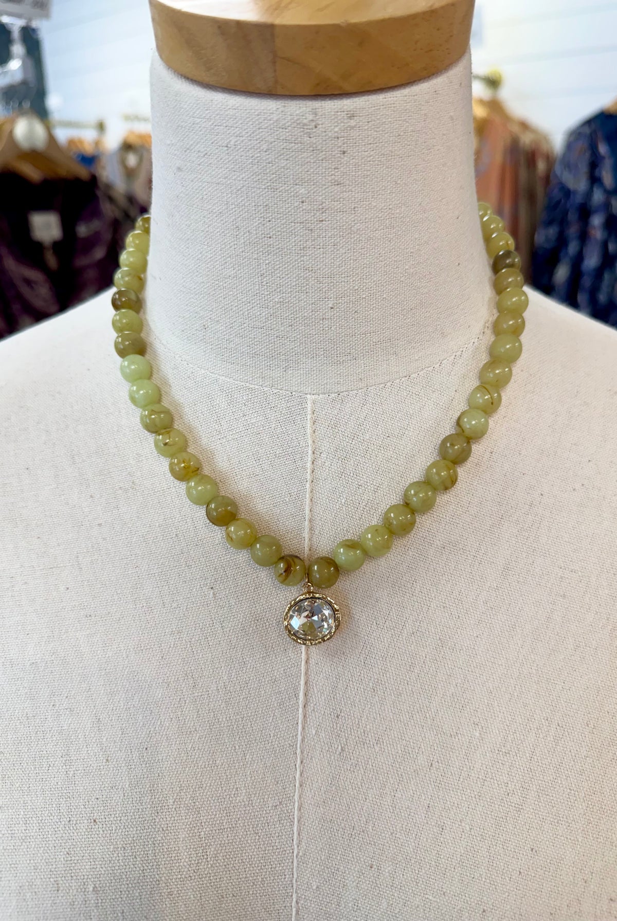 Olive Candy Bead Necklace w/Pendant-280 Accessories-Golden Stella-The Lovely Closet, Women's Fashion Boutique in Alexandria, KY