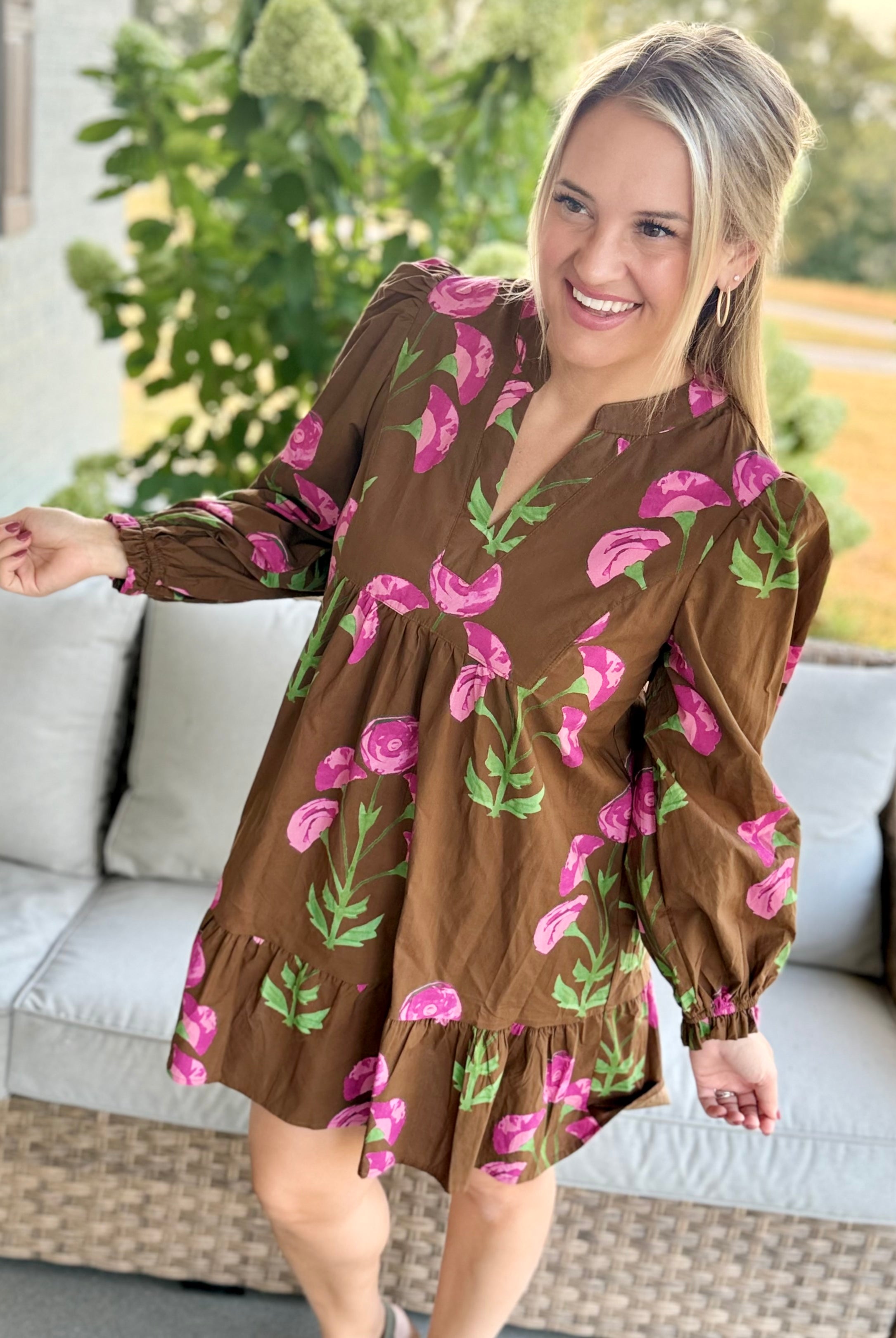 Falling Petals Floral Print Dress-180 Dresses-Umgee-The Lovely Closet, Women's Fashion Boutique in Alexandria, KY