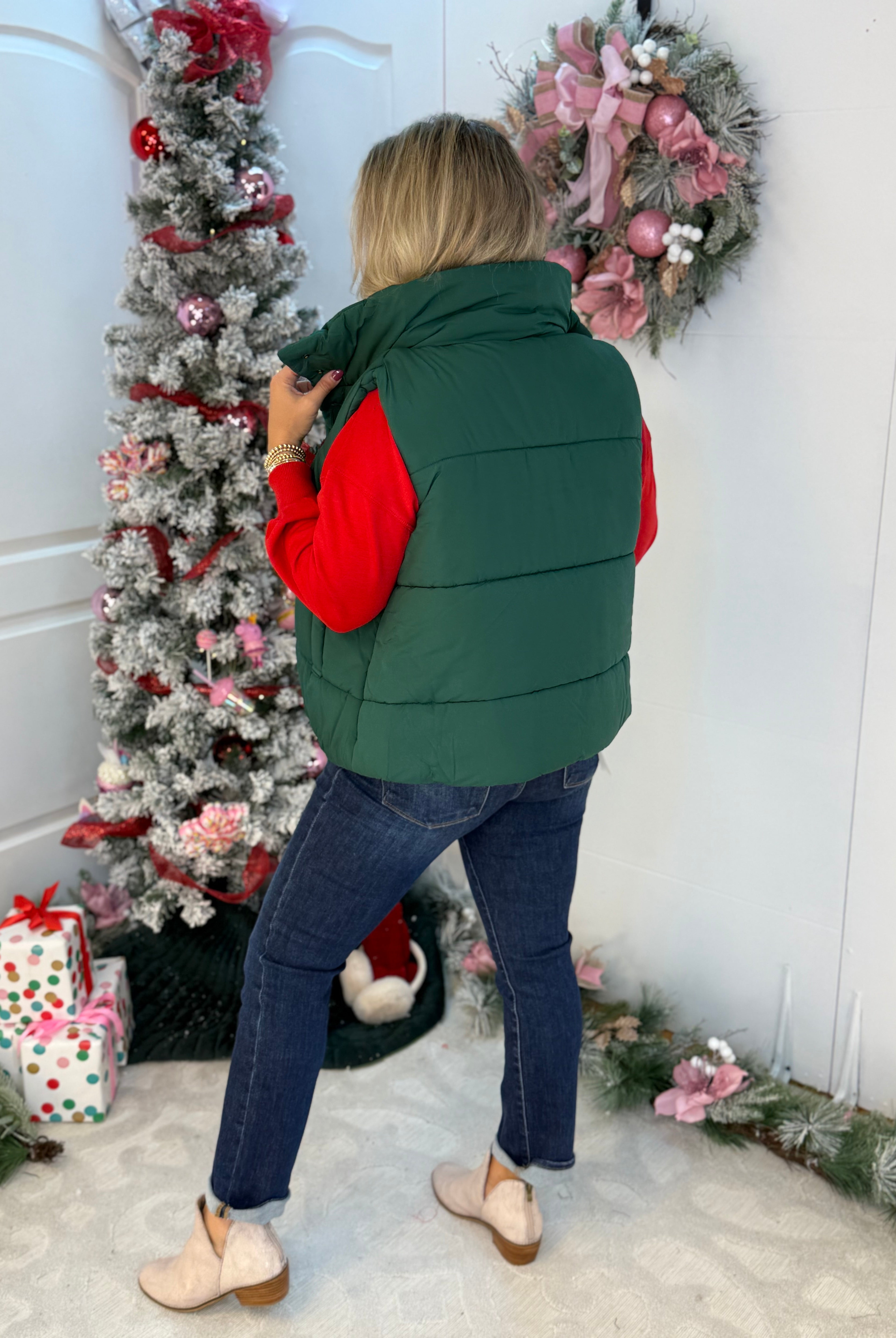 Weekend Puffer Vest - Hunter Green-170 Jackets/Outerwear-zenana-The Lovely Closet, Women's Fashion Boutique in Alexandria, KY