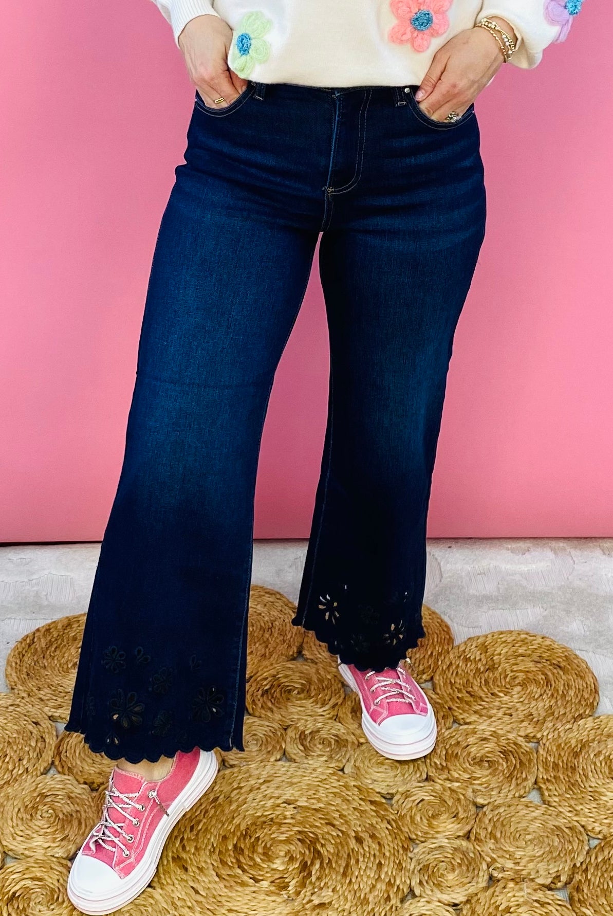 Risen - High Rise Crop Wide Cut Out Detail Jeans-210 Jeans-The Lovely Closet-The Lovely Closet, Women's Fashion Boutique in Alexandria, KY