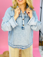 Cool Breeze Denim Pullover-110 Long Sleeve Top-Doe and Rae-The Lovely Closet, Women's Fashion Boutique in Alexandria, KY