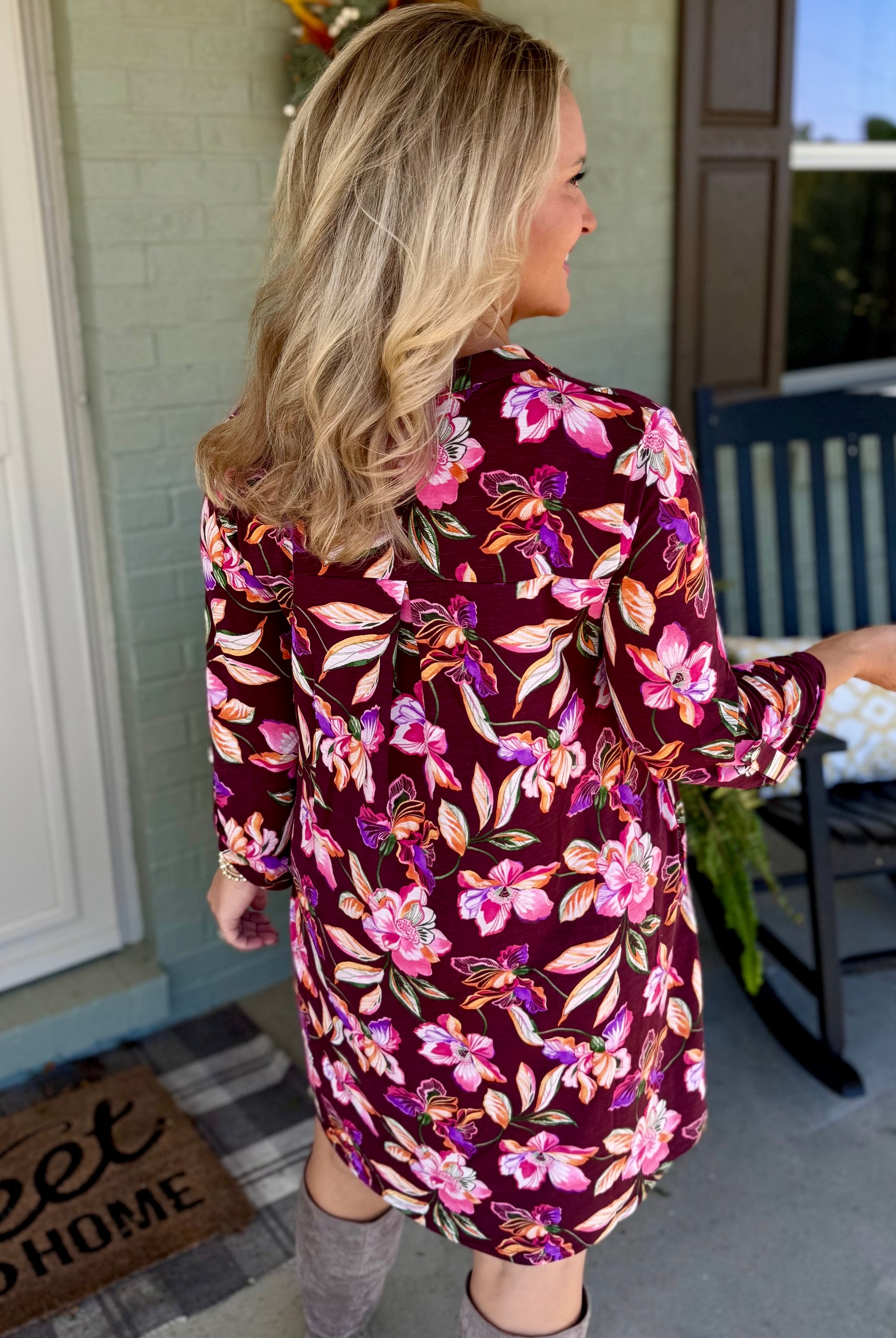 Everly Essential Dress - Deep Plum Floral Print-180 Dresses-Dear Scarlett-The Lovely Closet, Women's Fashion Boutique in Alexandria, KY