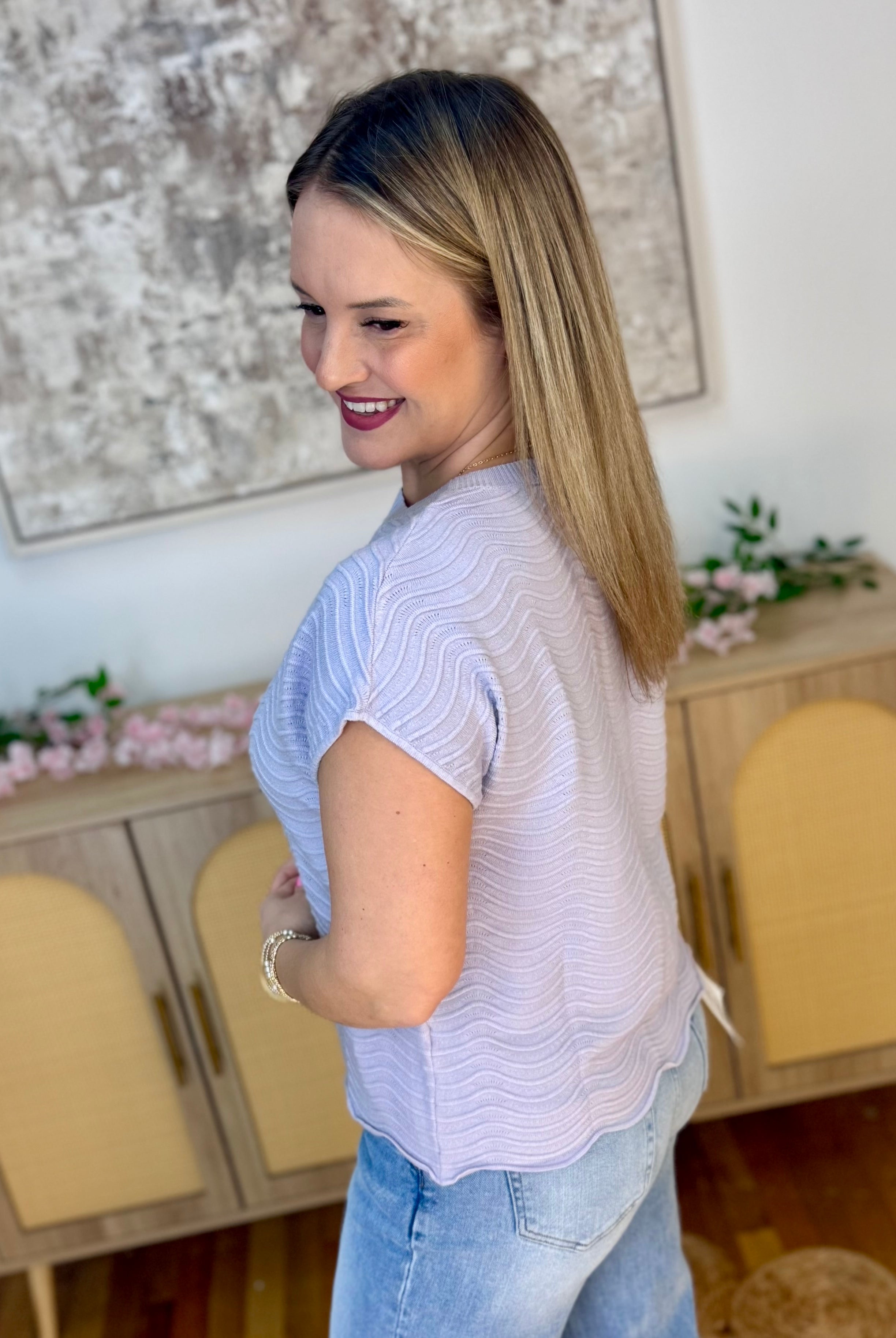 Feeling Refreshed Scalloped Edge Top - Lavender-100 Short Sleeve Tops-Allie Rose-The Lovely Closet, Women's Fashion Boutique in Alexandria, KY