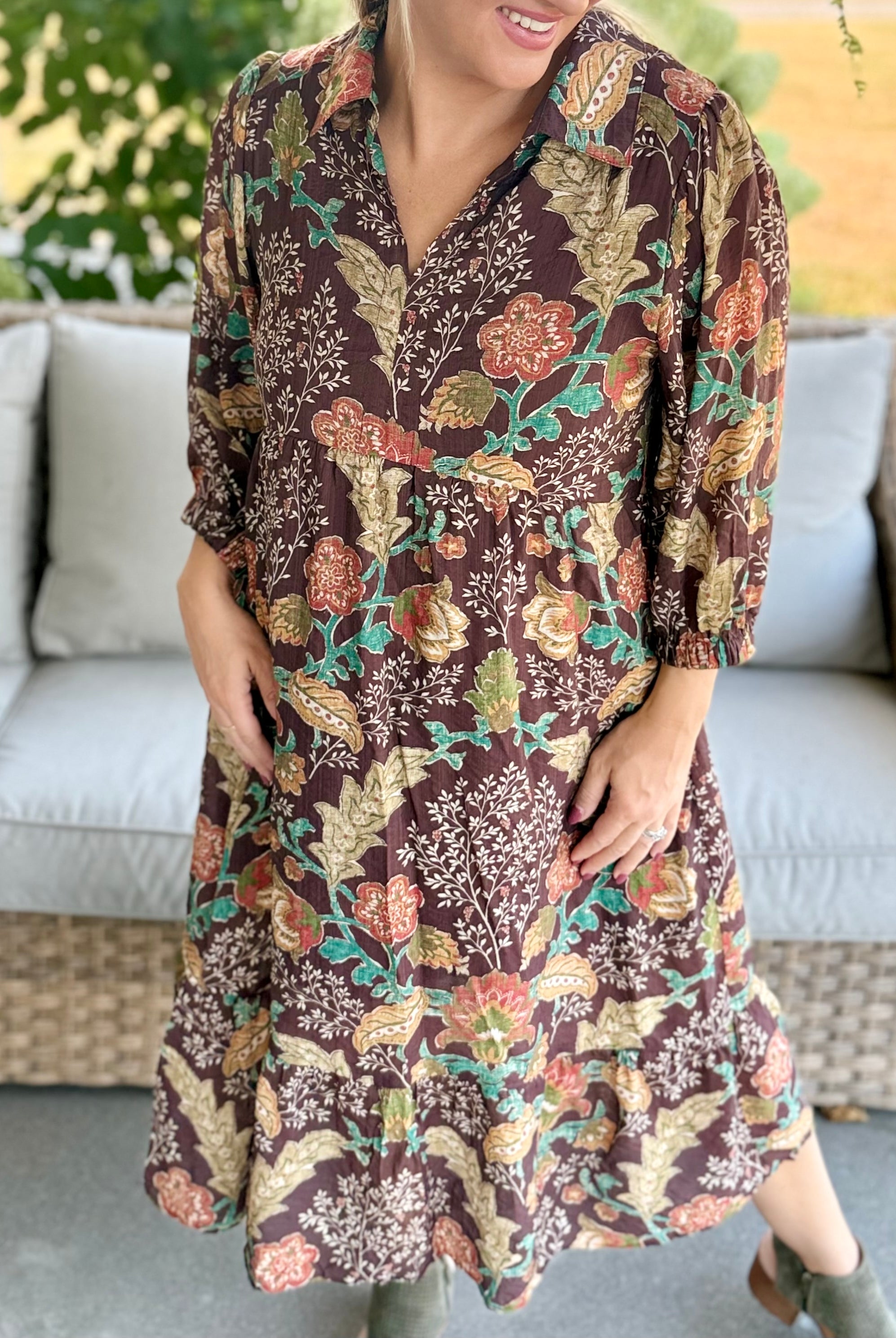 Harvest Bouquet Midi Dress-180 Dresses-Umgee-The Lovely Closet, Women's Fashion Boutique in Alexandria, KY