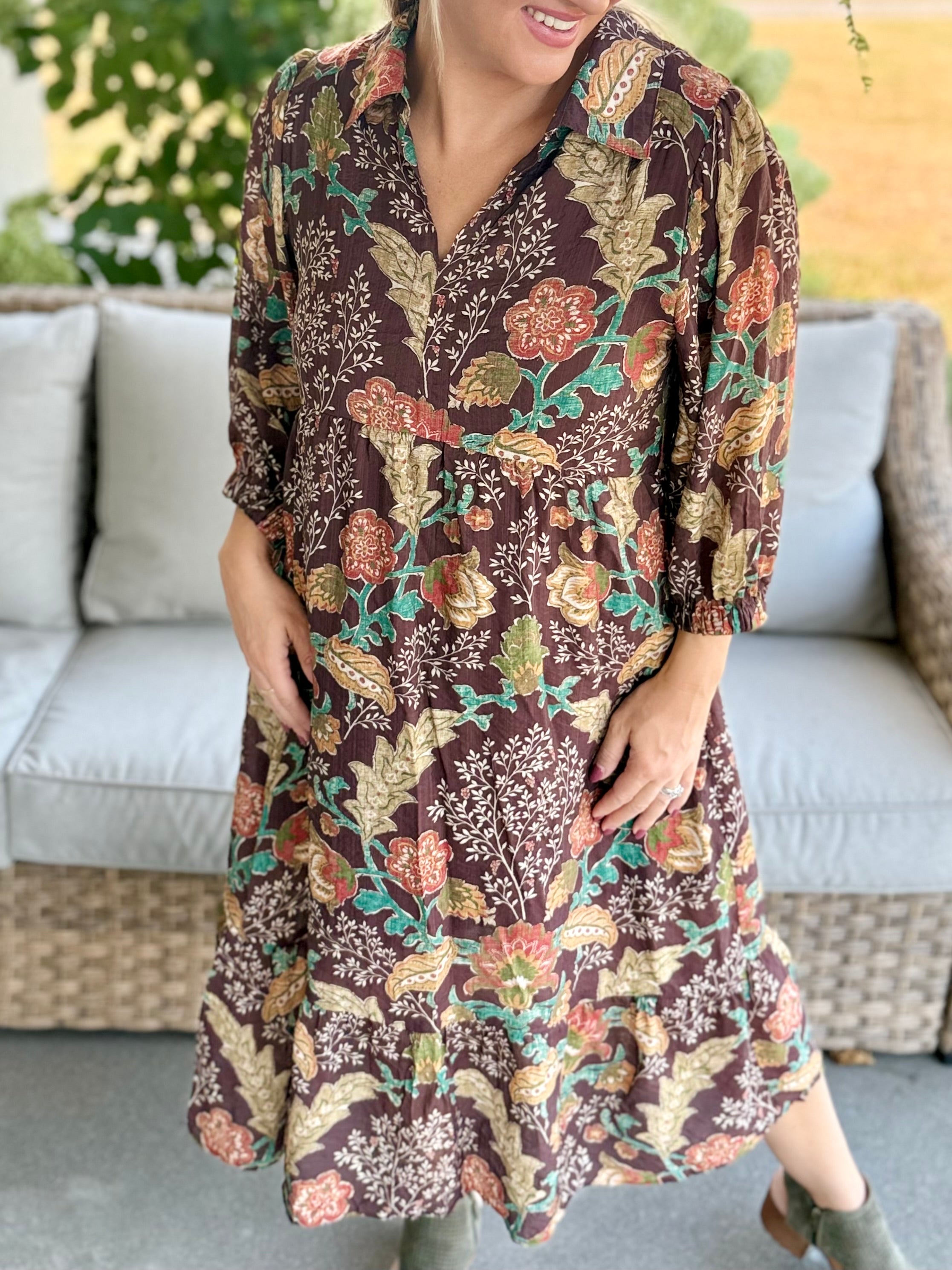 Harvest Bouquet Midi Dress-180 Dresses-Umgee-The Lovely Closet, Women's Fashion Boutique in Alexandria, KY