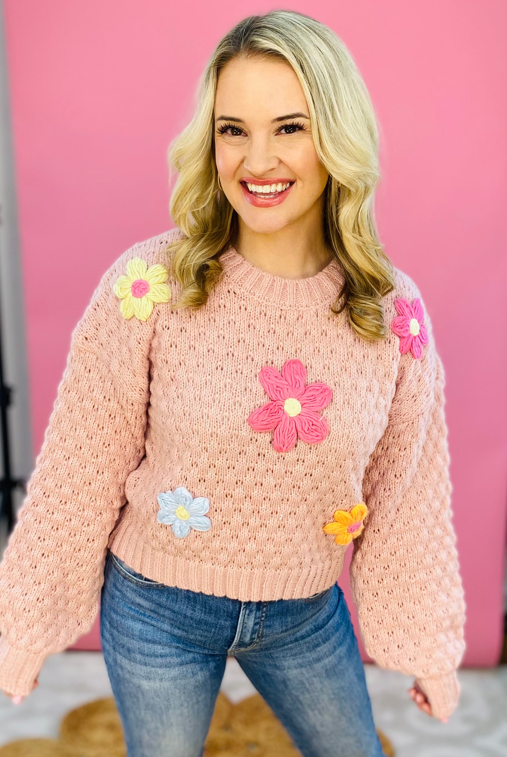 FINAL SALE - Blushing Flowers Sweater-999 History-VERY J-The Lovely Closet, Women's Fashion Boutique in Alexandria, KY