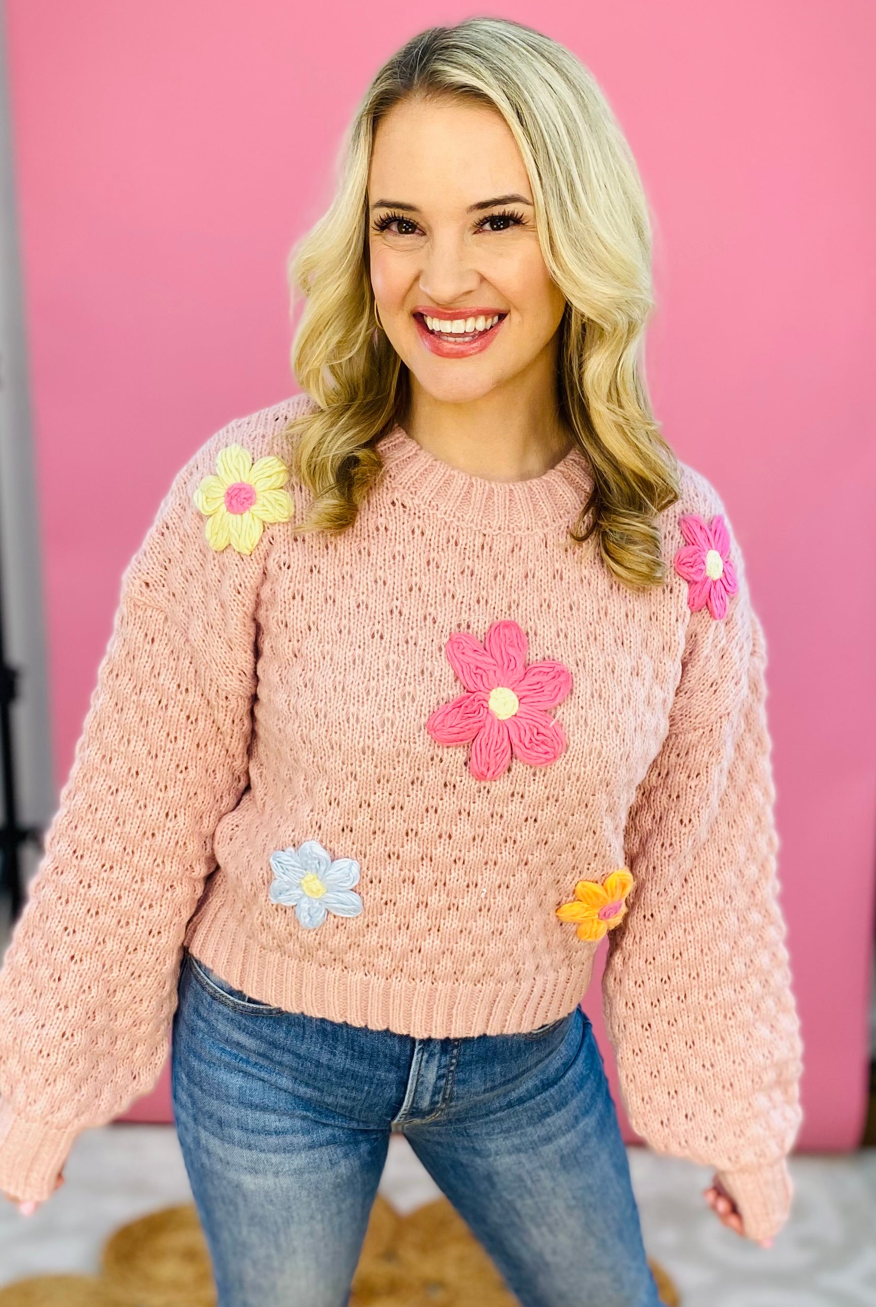 FINAL SALE - Blushing Flowers Sweater-999 History-VERY J-The Lovely Closet, Women's Fashion Boutique in Alexandria, KY