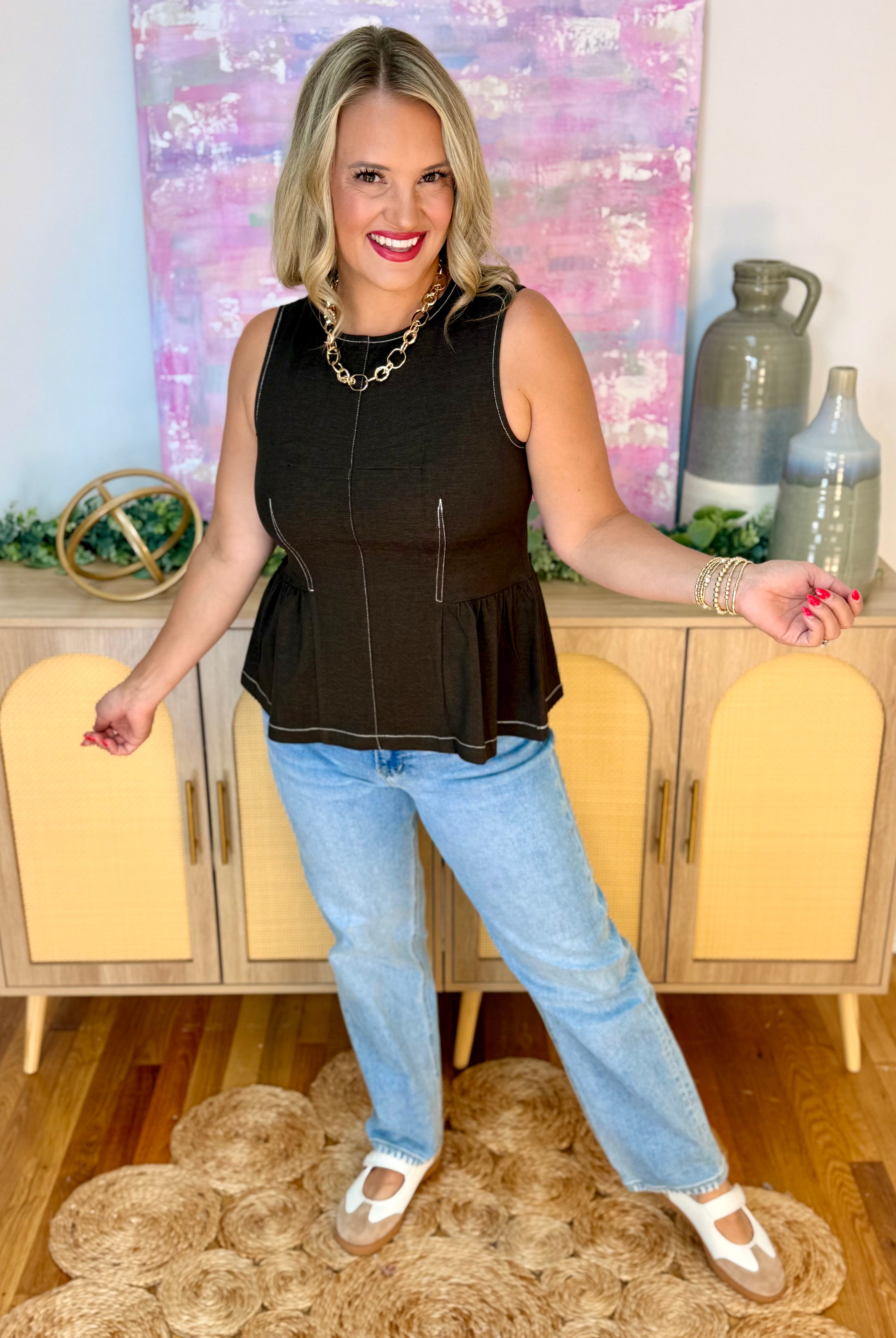 Darling Days Peplum Top - Deep Brown-120 Sleeveless Tops-She + Sky-The Lovely Closet, Women's Fashion Boutique in Alexandria, KY