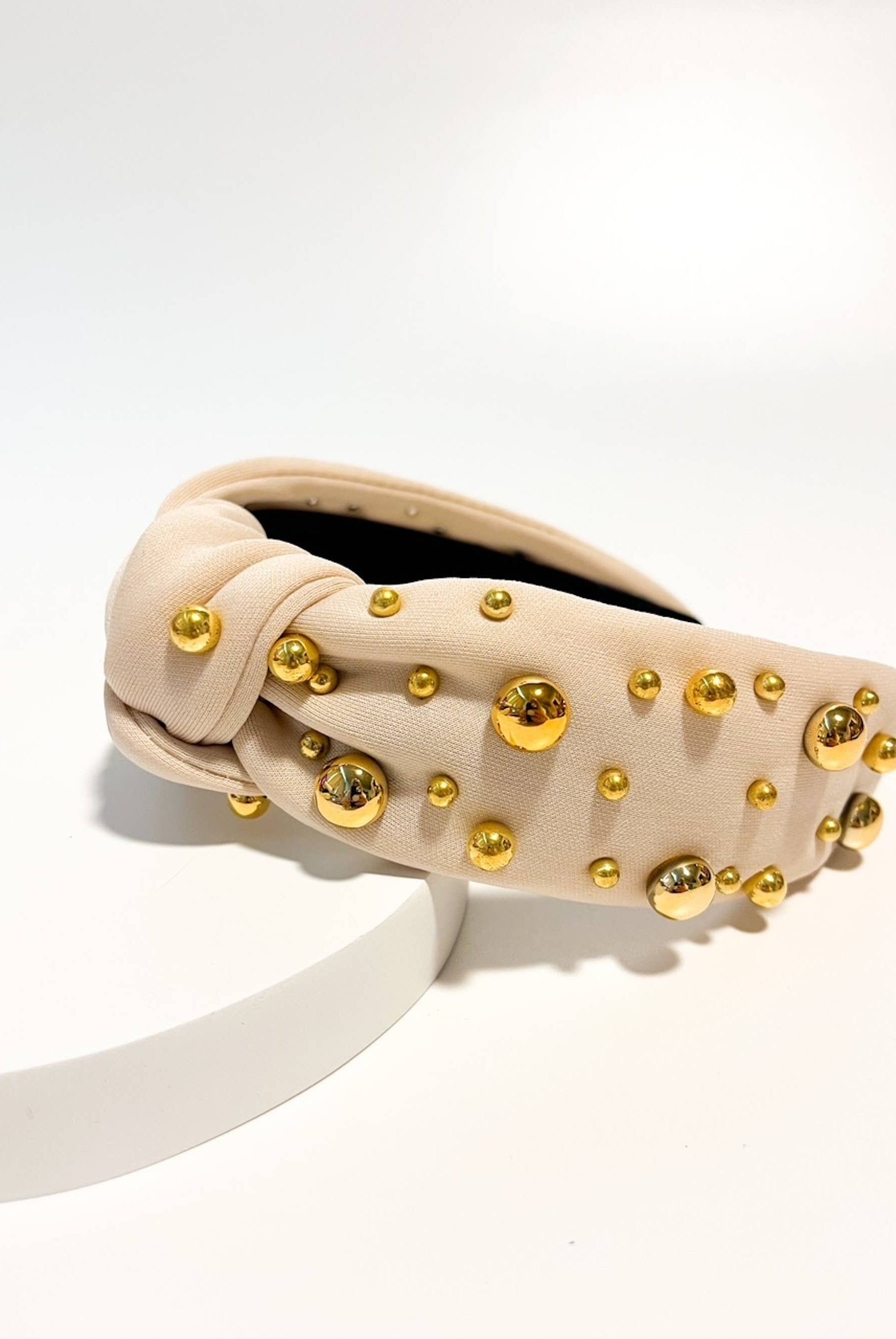 Luxury Winter Holiday Headband - Beige + Gold Pearls-280 Accessories-Brittyland-The Lovely Closet, Women's Fashion Boutique in Alexandria, KY