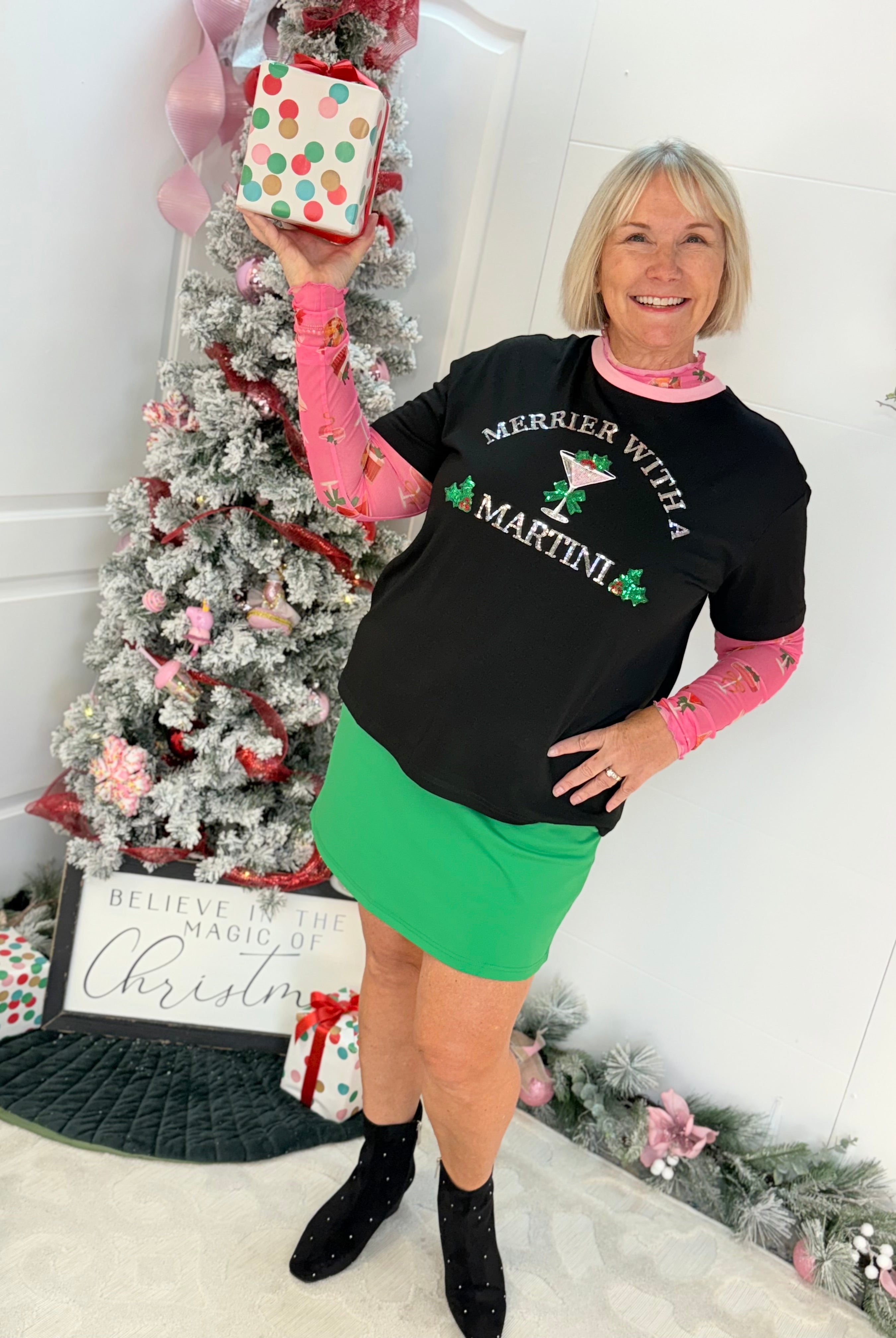 Jess Lea - Merrier With a Martini Sequin Embroidered Tee-350 Holiday-Jess Lea-The Lovely Closet, Women's Fashion Boutique in Alexandria, KY