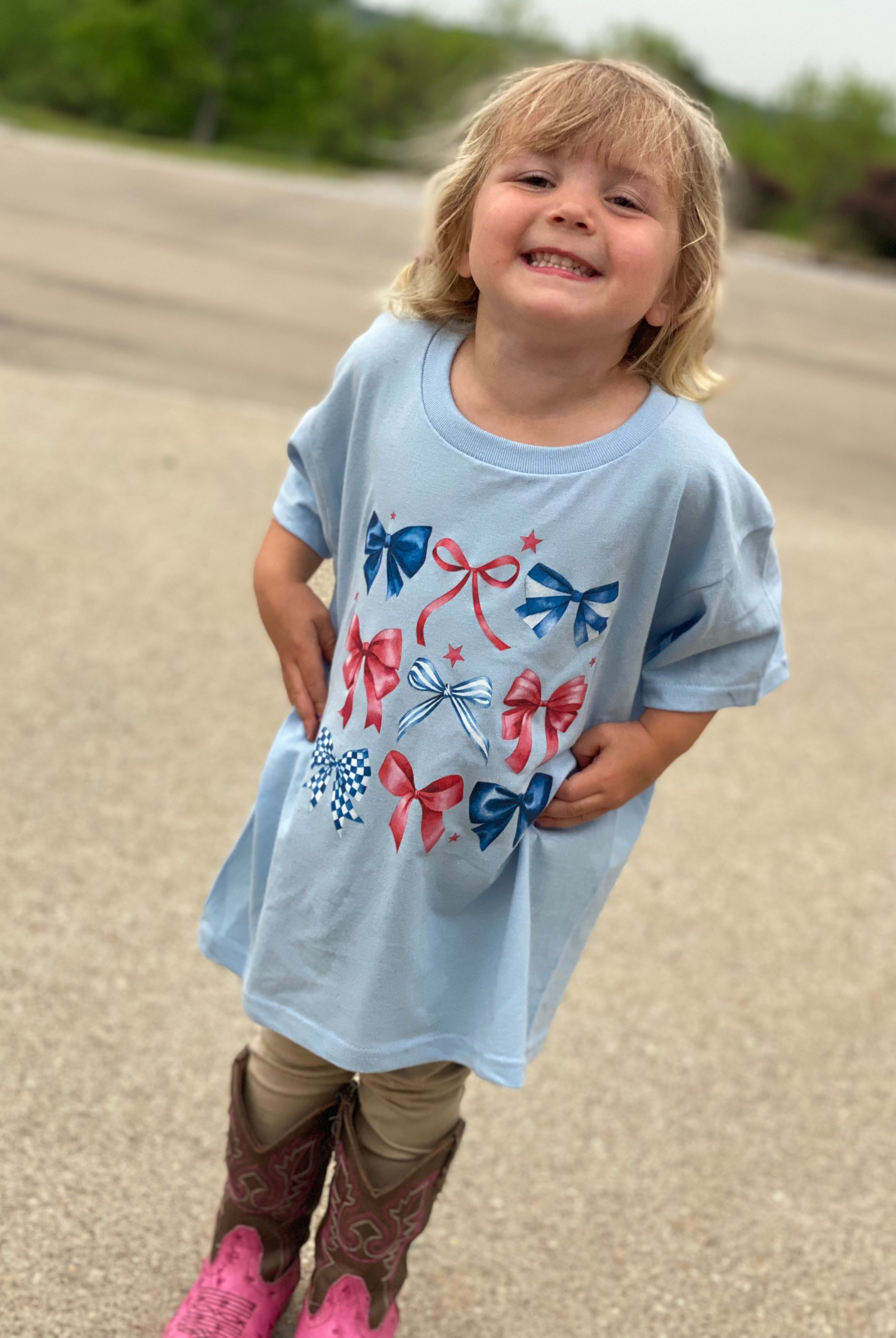 **PRE-ORDER**Youth Patriotic Ribbons and Bows T-Shirt-Graphic T's-The Lovely Closet-The Lovely Closet, Women's Fashion Boutique in Alexandria, KY