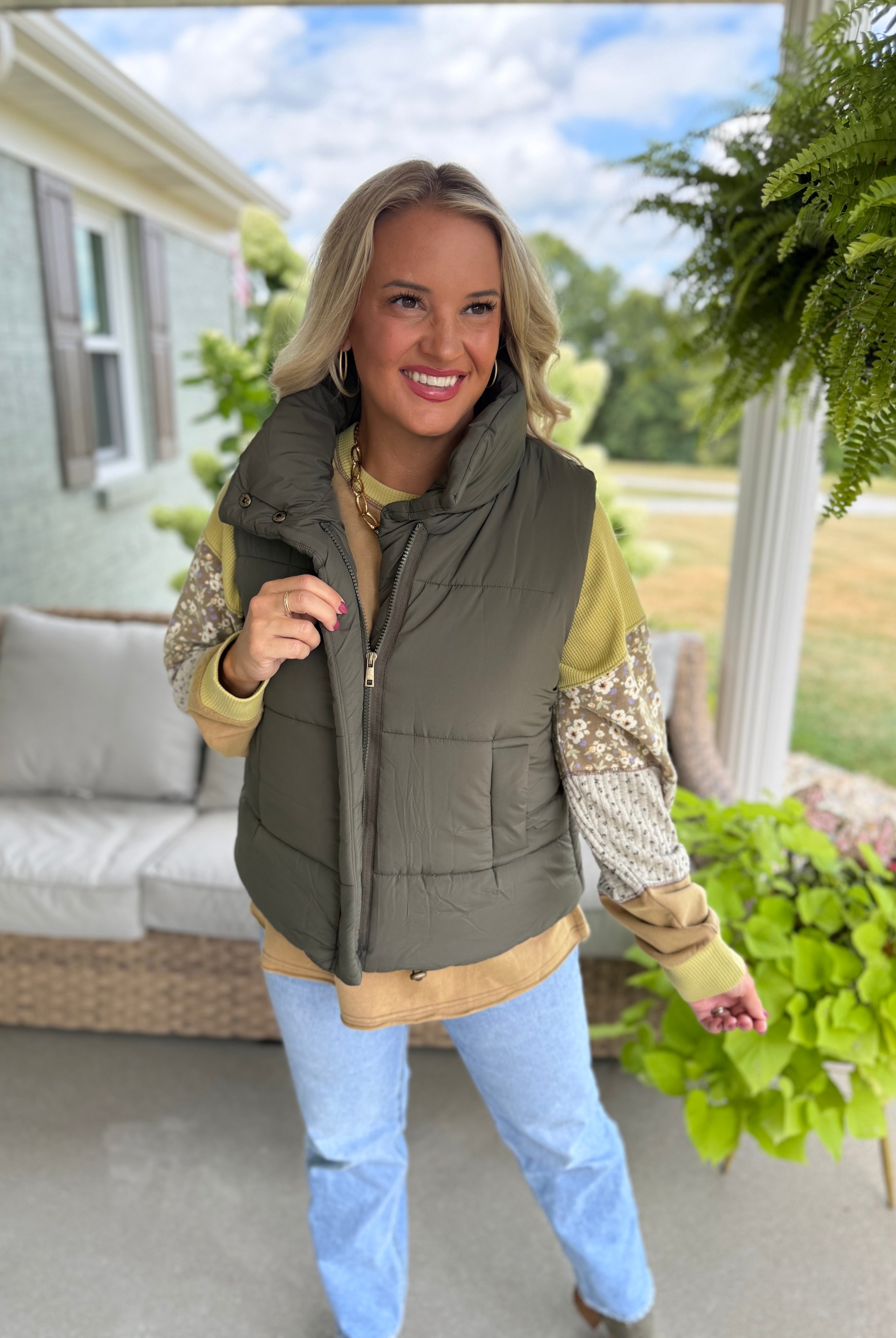 Weekend Puffer Vest - Olive-170 Jackets/Outerwear-zenana-The Lovely Closet, Women's Fashion Boutique in Alexandria, KY