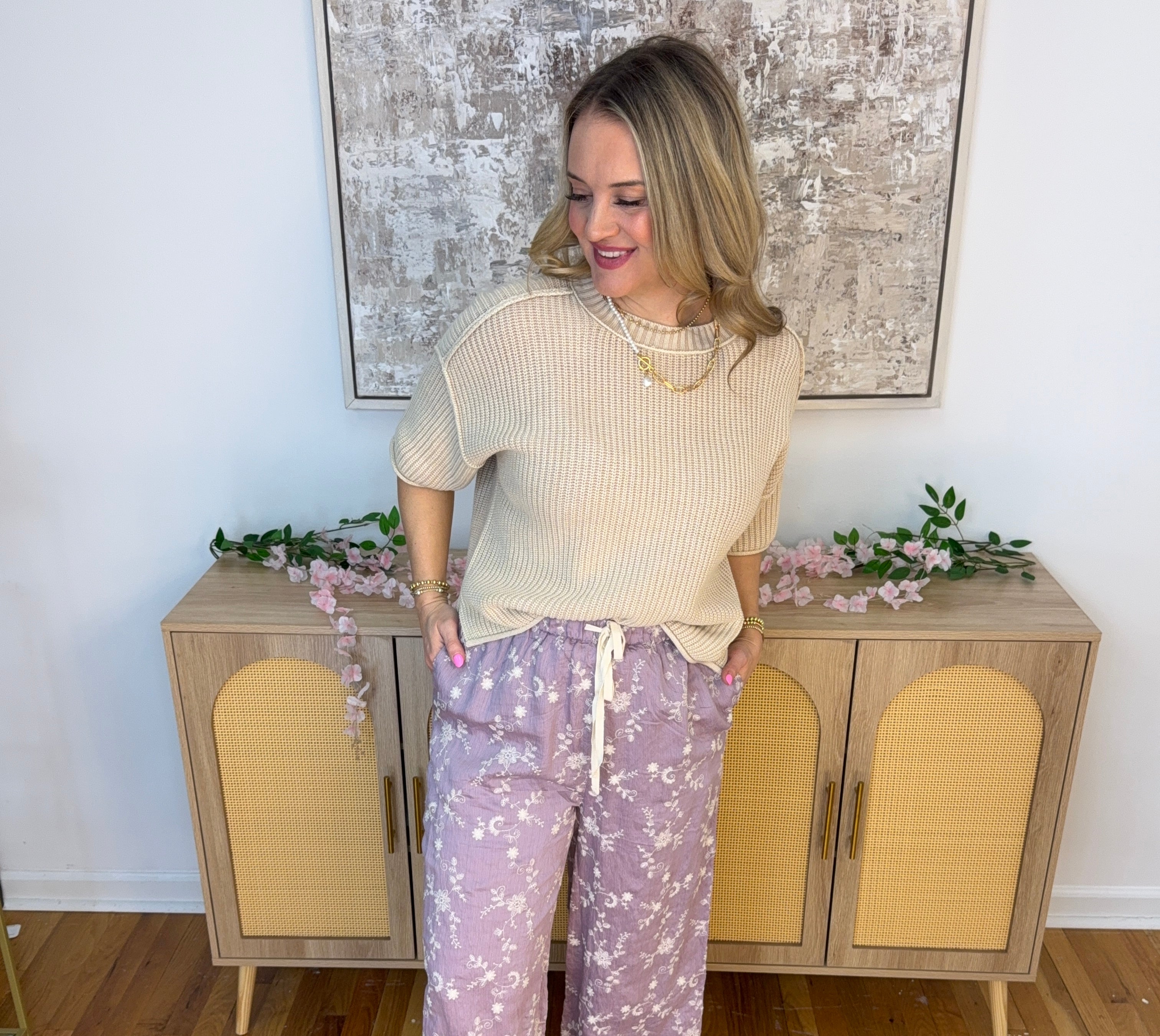 Garden Party Scallop Embroidered Pants-240 Pants-Doe and Rae-The Lovely Closet, Women's Fashion Boutique in Alexandria, KY