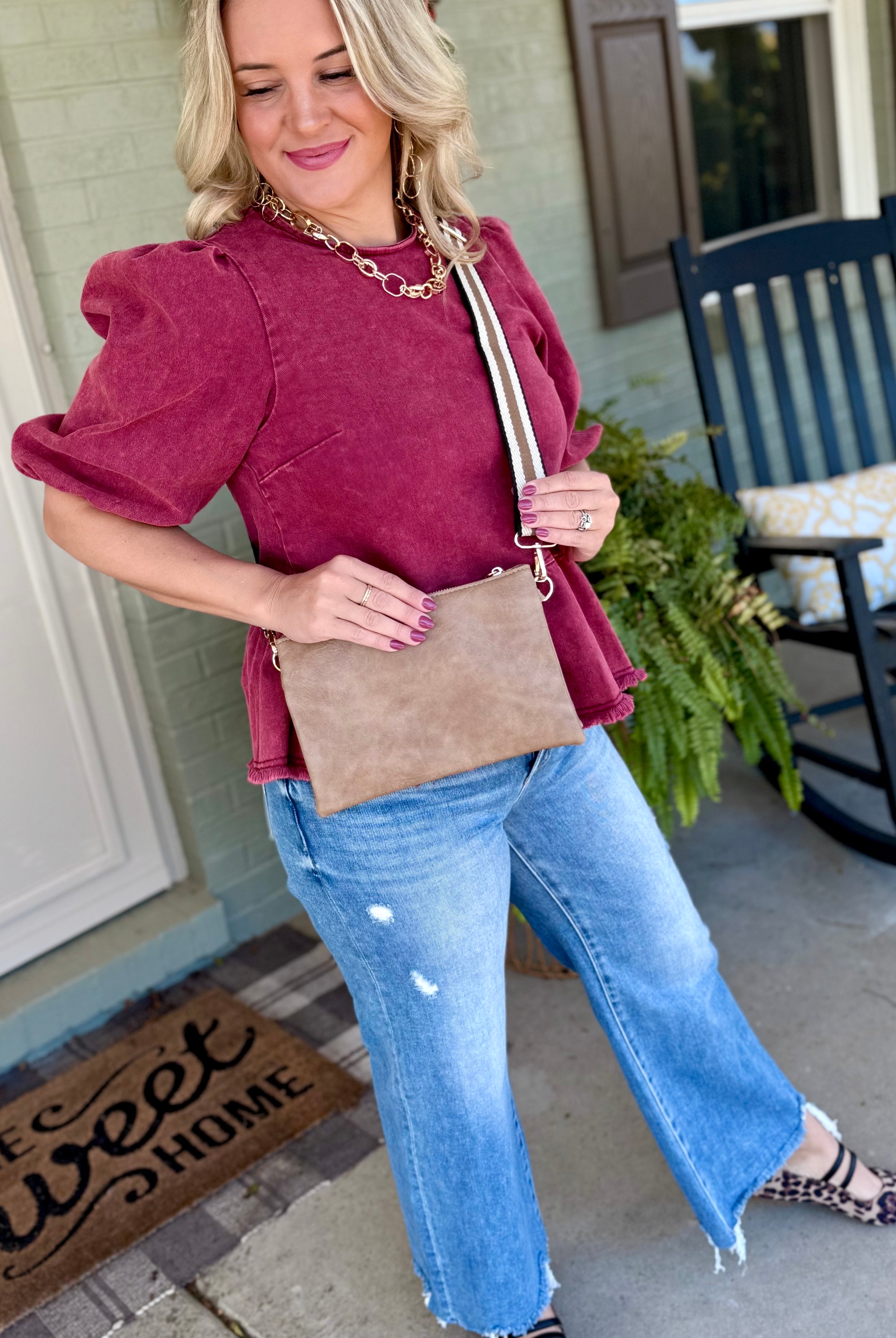 Izzy Crossbody w/ Guitar Strap - Taupe-290 Bag/Handbags-Jen & Co.-The Lovely Closet, Women's Fashion Boutique in Alexandria, KY