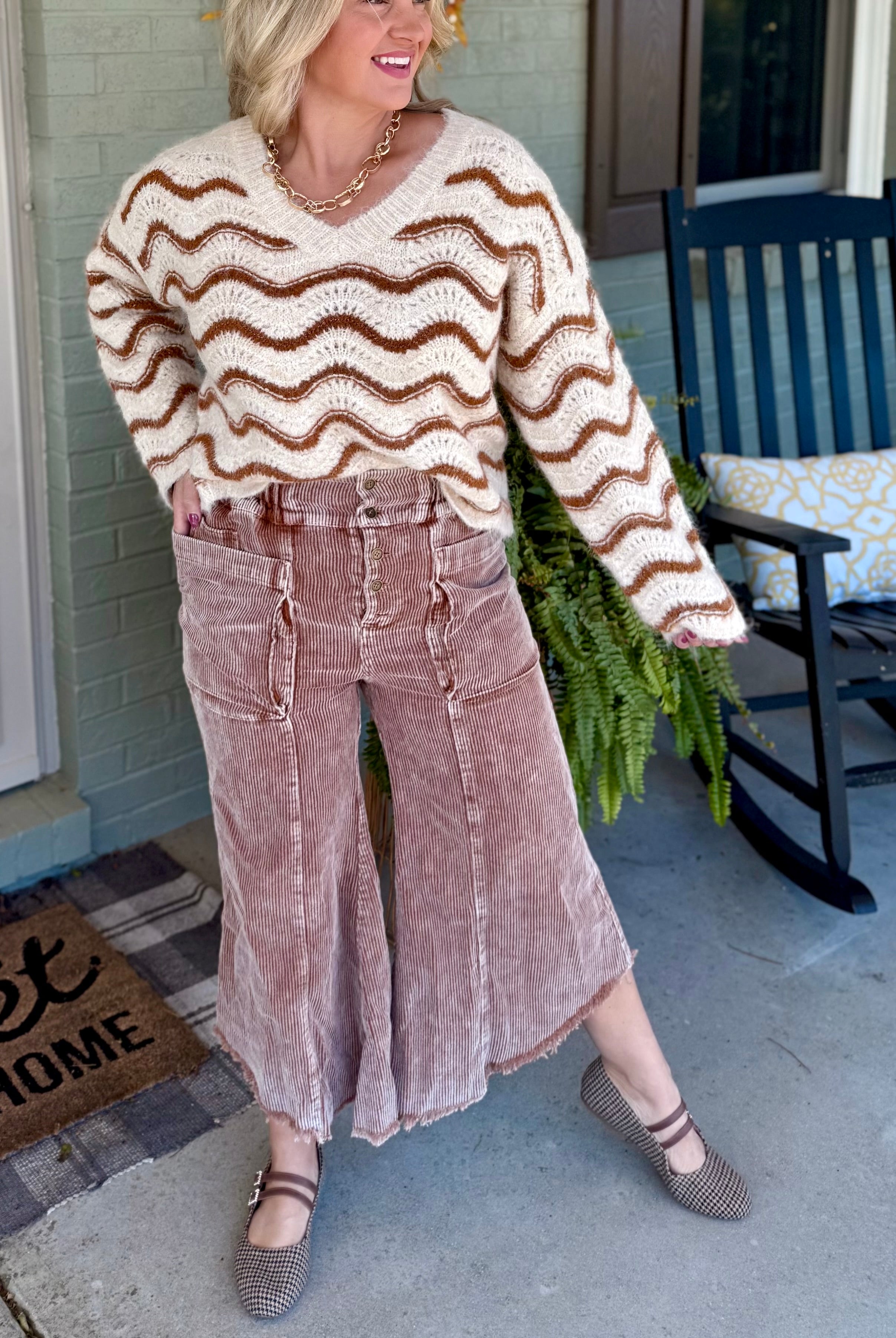 Autumn Glow Corduroy Cropped Pants - Warm Brown-240 Pants-Anniewear-The Lovely Closet, Women's Fashion Boutique in Alexandria, KY