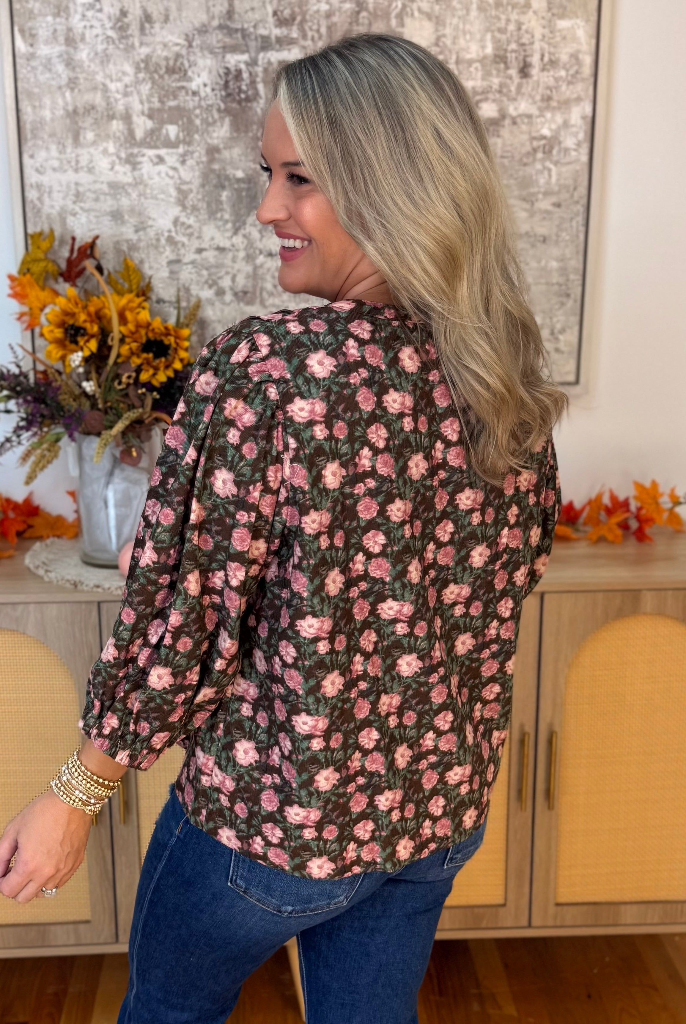 Autumn Bloom Blouse-100 Short Sleeve Tops-Umgee-The Lovely Closet, Women's Fashion Boutique in Alexandria, KY