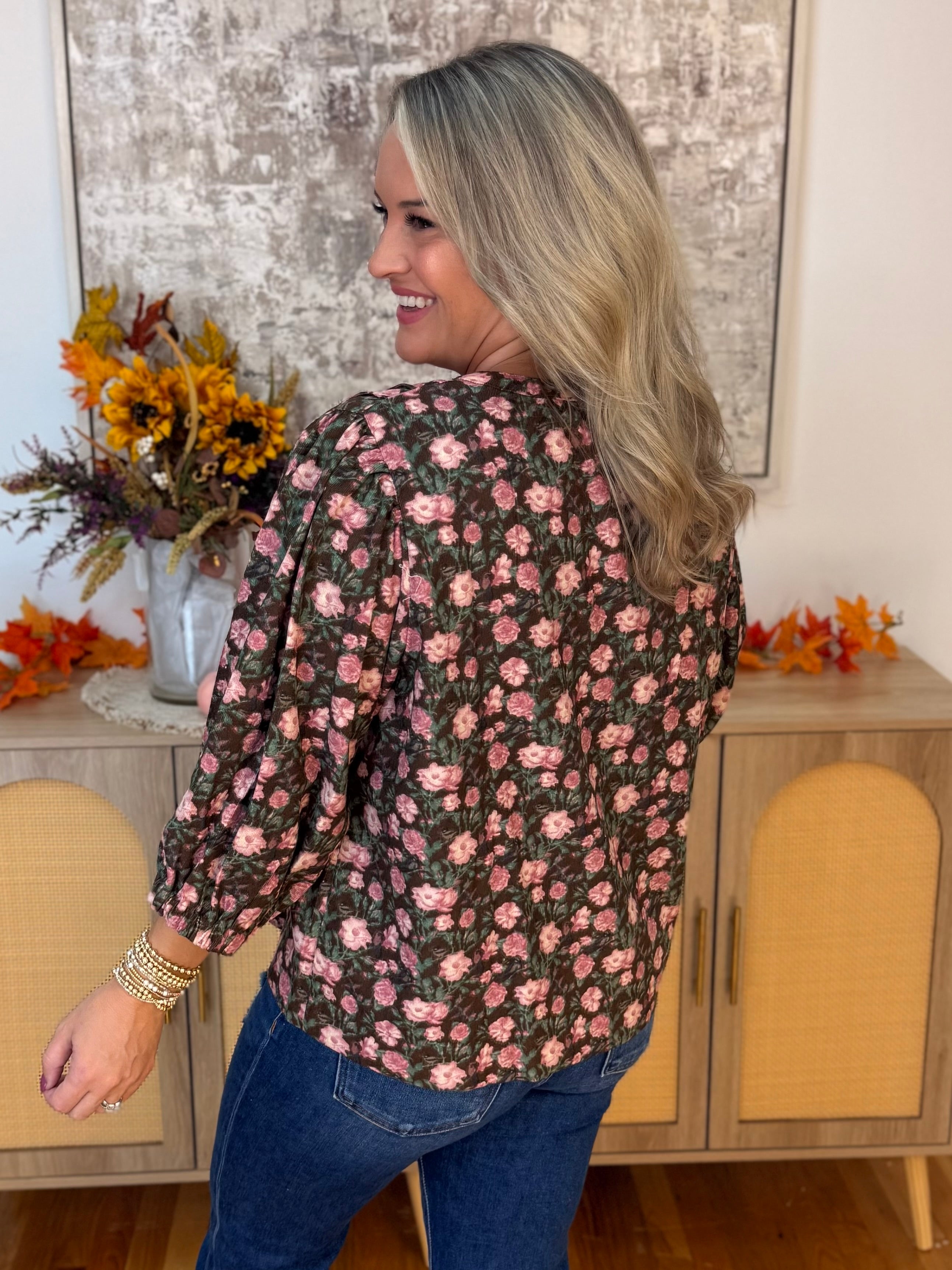 Autumn Bloom Blouse-100 Short Sleeve Tops-Umgee-The Lovely Closet, Women's Fashion Boutique in Alexandria, KY