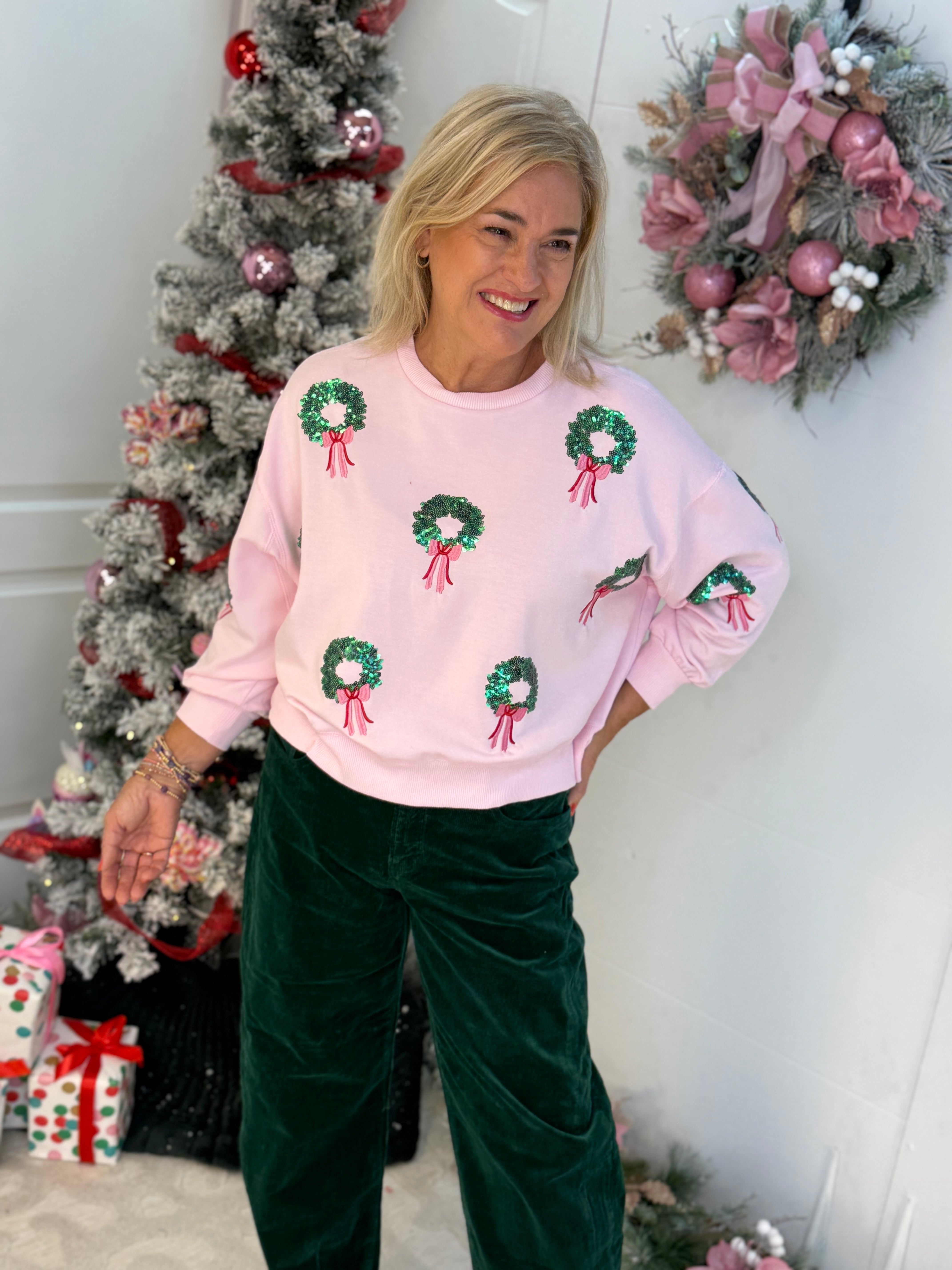 Millie Wreaths Pullover-150 Sweatshirts-Mary Square-The Lovely Closet, Women's Fashion Boutique in Alexandria, KY