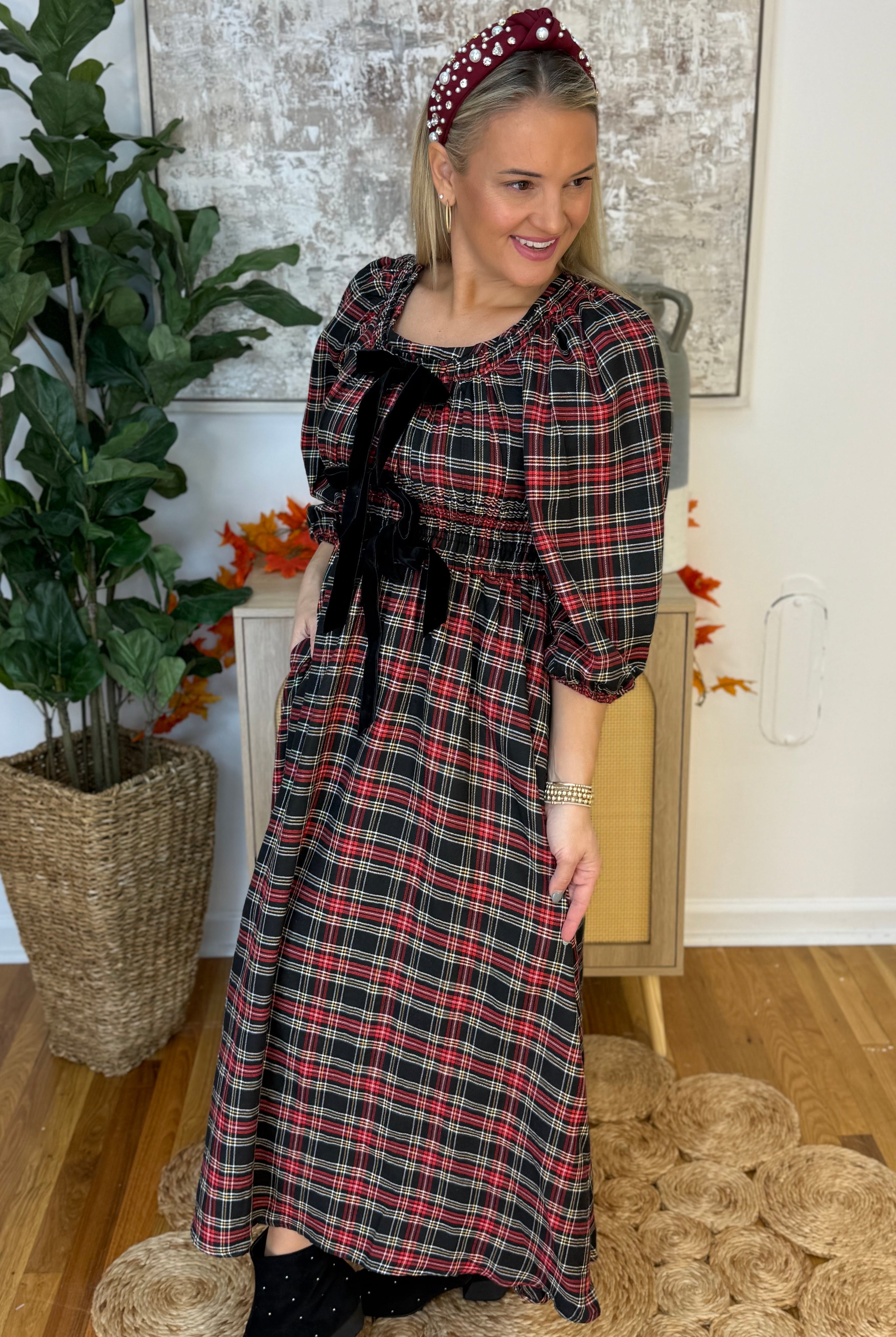 Classic Holiday Plaid Dress-180 Dresses-Entro-The Lovely Closet, Women's Fashion Boutique in Alexandria, KY