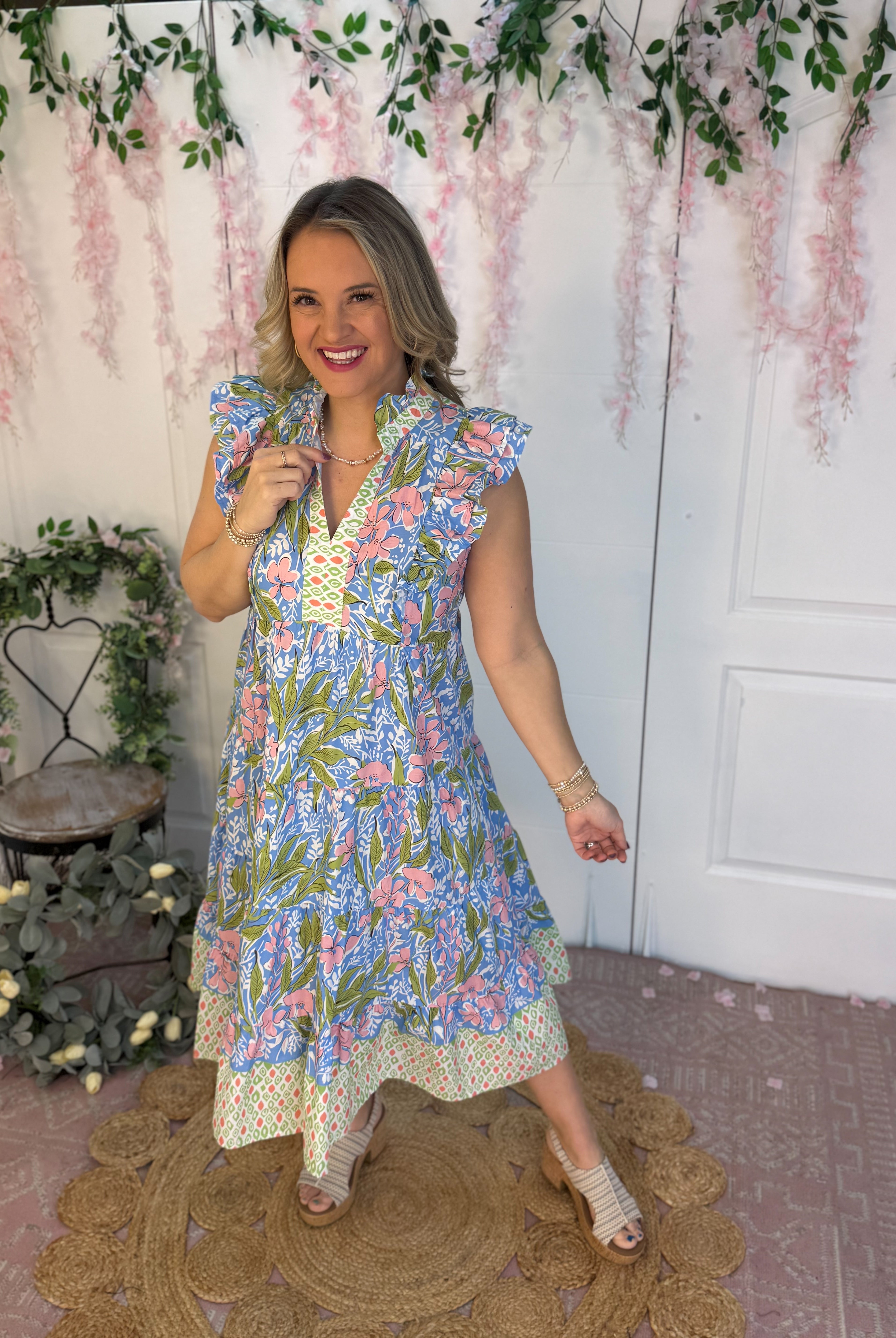 Fresh Floral Midi Dress-180 Dresses-umgee-The Lovely Closet, Women's Fashion Boutique in Alexandria, KY