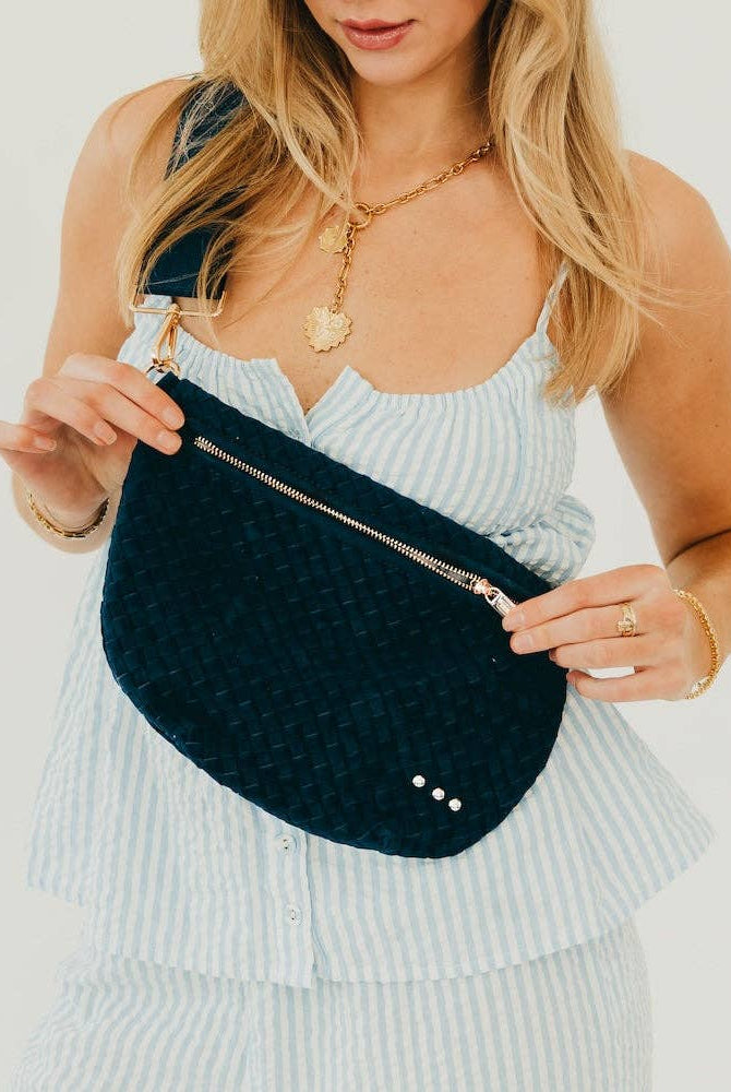 Suede Westlyn Woven Bum Bag: Suede Navy-290 Bag/Handbags-Pretty Simple-The Lovely Closet, Women's Fashion Boutique in Alexandria, KY