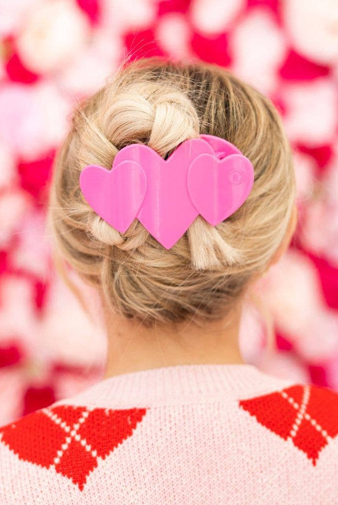 Flat Hair Clip | Large | Pink Heart to Heart-300 Headwear-TELETIES-The Lovely Closet, Women's Fashion Boutique in Alexandria, KY