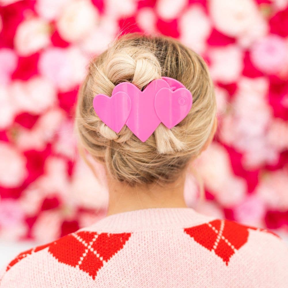 Flat Hair Clip | Large | Pink Heart to Heart-300 Headwear-TELETIES-The Lovely Closet, Women's Fashion Boutique in Alexandria, KY