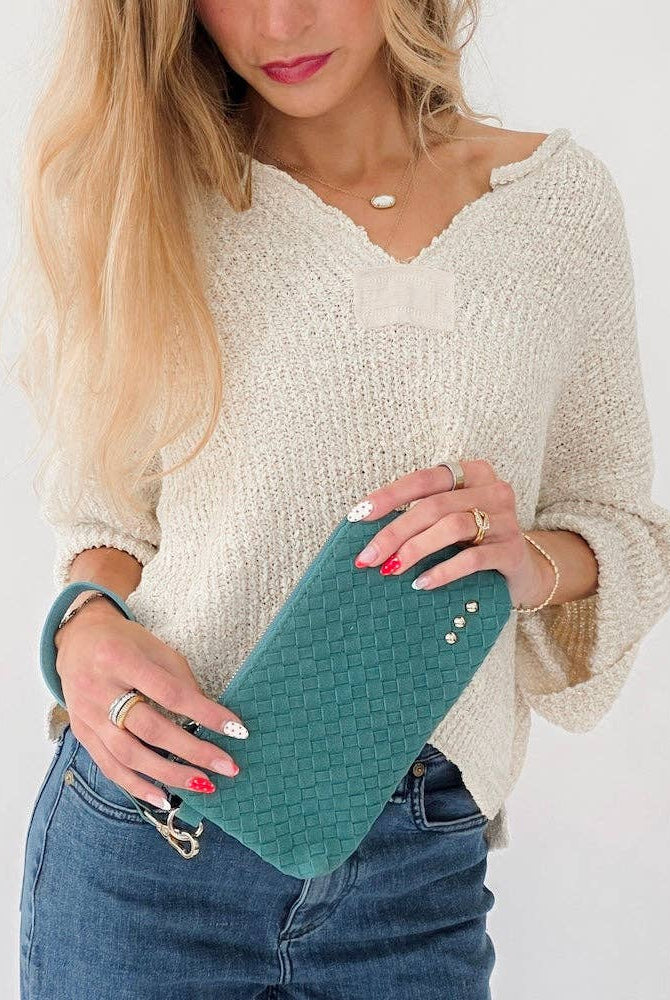 Suede Emma Woven Clutch Wristlet: Burgundy-crossbody/wristlet-Pretty Simple-The Lovely Closet, Women's Fashion Boutique in Alexandria, KY