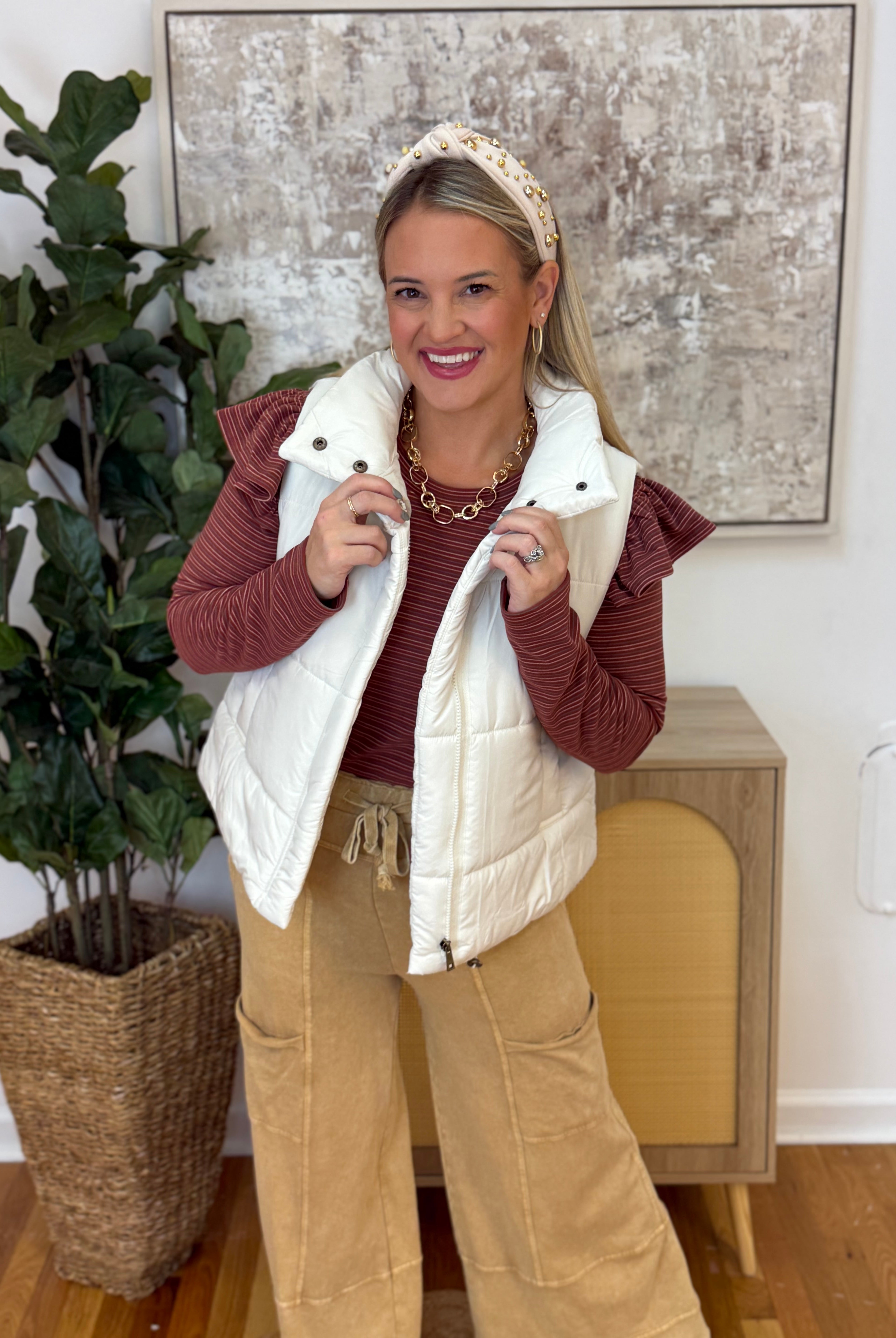 Weekend Puffer Vest - Cream-170 Jackets/Outerwear-zenana-The Lovely Closet, Women's Fashion Boutique in Alexandria, KY