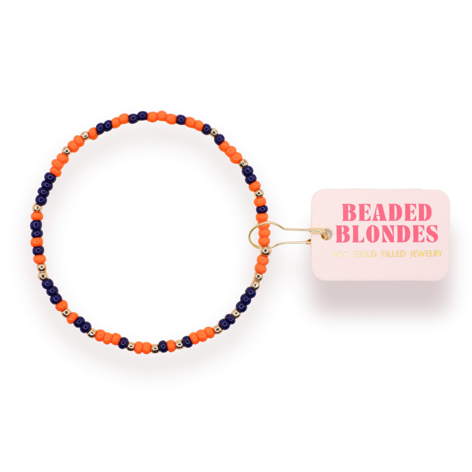 Navy Blue and Orange Sprinkle: Gold/Std 6.75-bracelet-Beaded Blondes-The Lovely Closet, Women's Fashion Boutique in Alexandria, KY