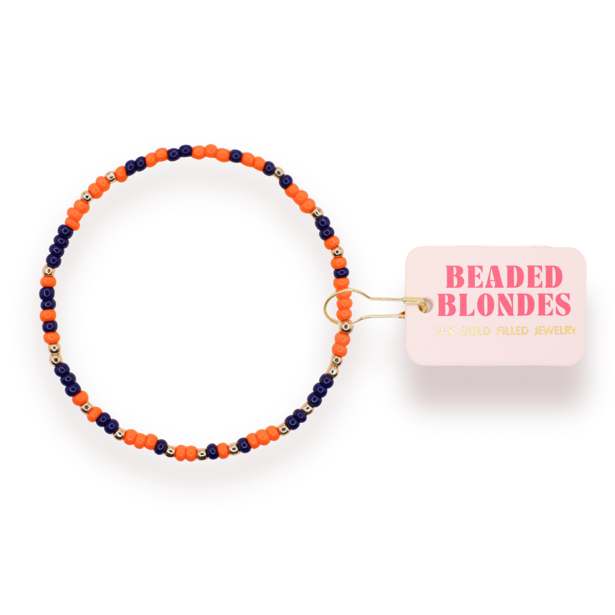 Navy Blue and Orange Sprinkle: Gold/Ext 7.25-bracelet-Beaded Blondes-The Lovely Closet, Women's Fashion Boutique in Alexandria, KY