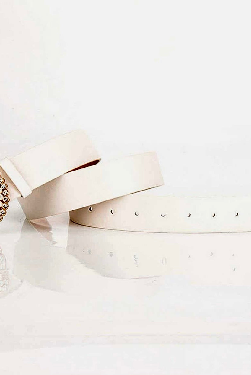 Rhinestone & Pearl Buckle Belt - White-280 Accessories-ACCITY-The Lovely Closet, Women's Fashion Boutique in Alexandria, KY