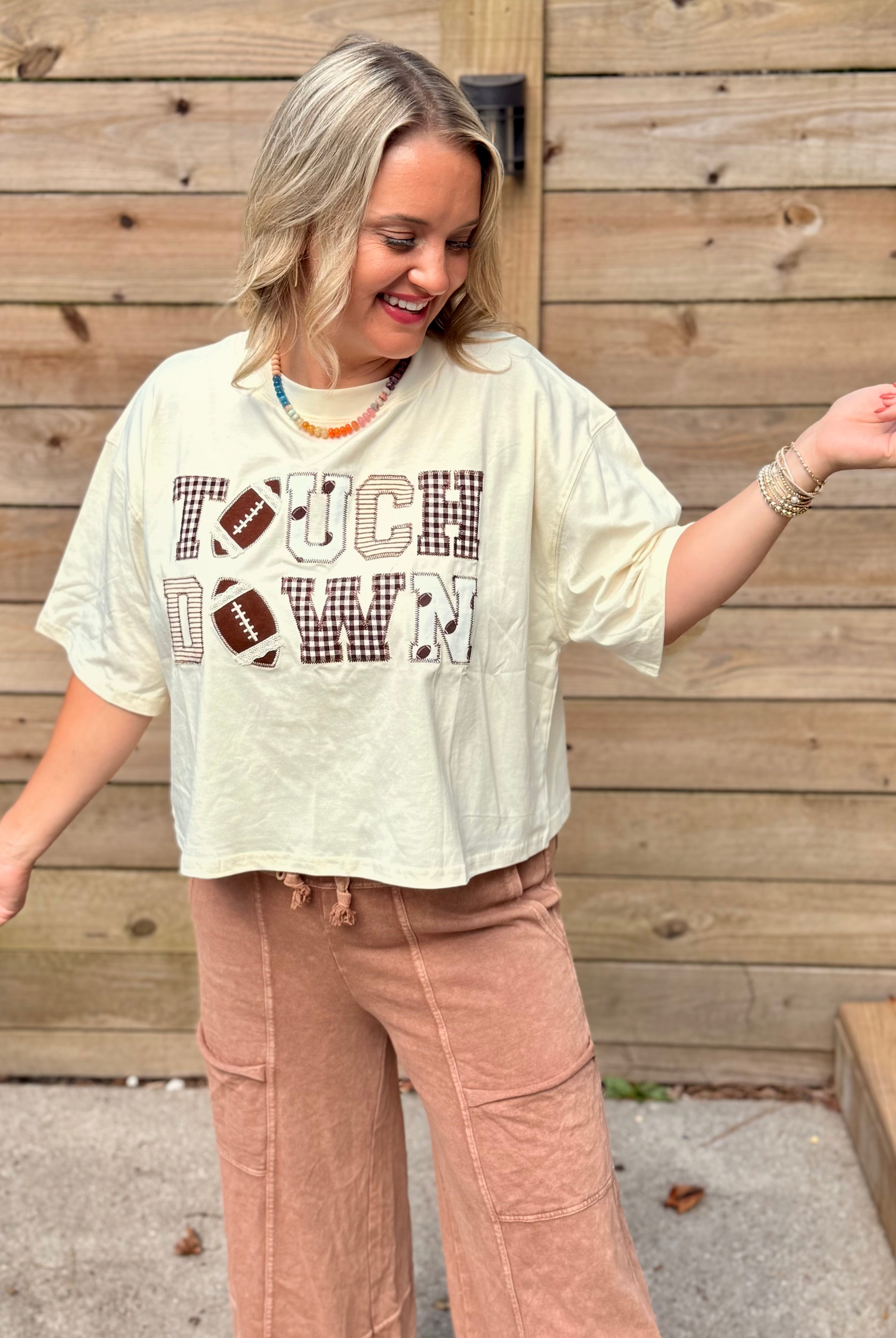Touchdown Embroidered Top-100 Short Sleeve Tops-The Lovely Closet-The Lovely Closet, Women's Fashion Boutique in Alexandria, KY